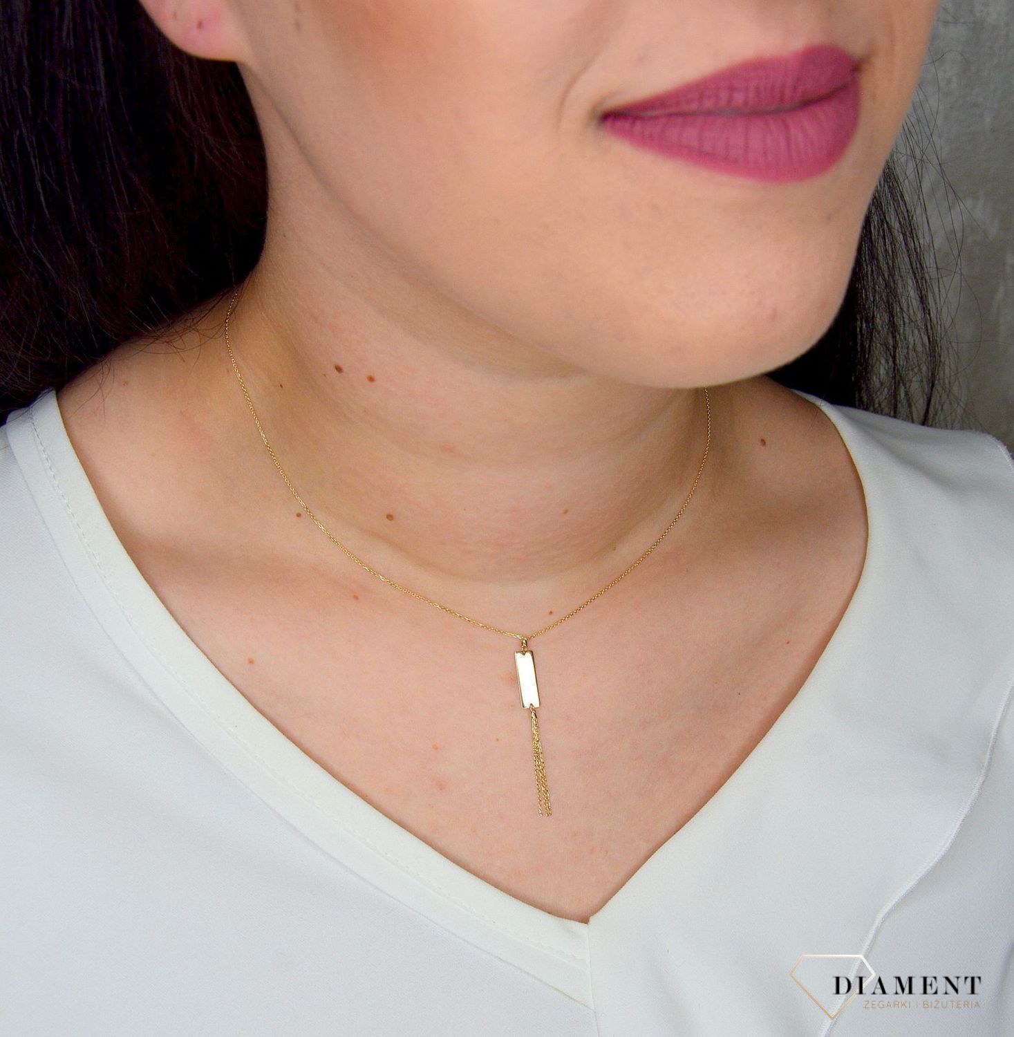 Złoty naszyjnik celebrytka 585 z blaszką i łańcuszkami DIA-NSZ-2729-585.jpg