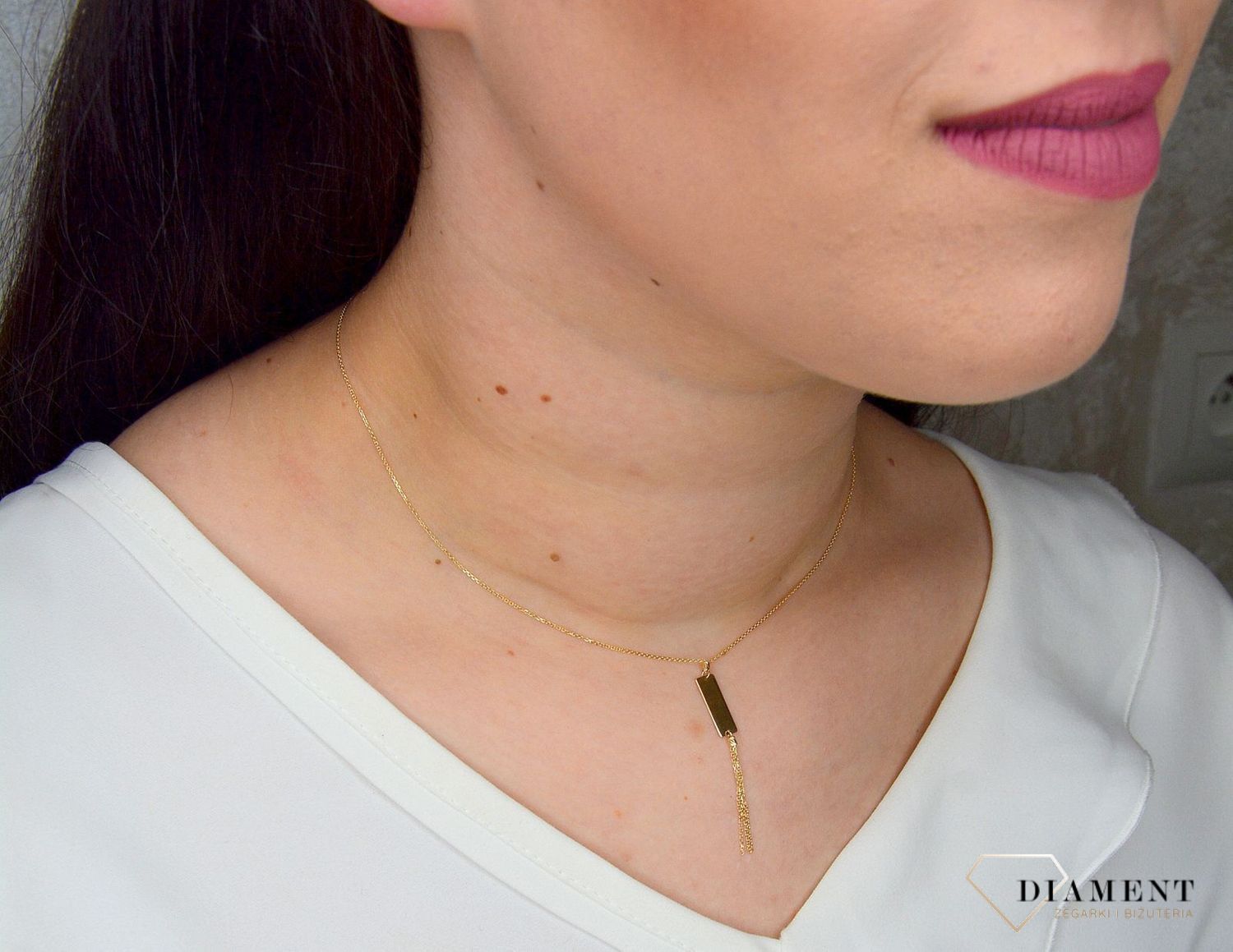 Złoty naszyjnik celebrytka 585 z blaszką i łańcuszkami DIA-NSZ-2729-585.jpg