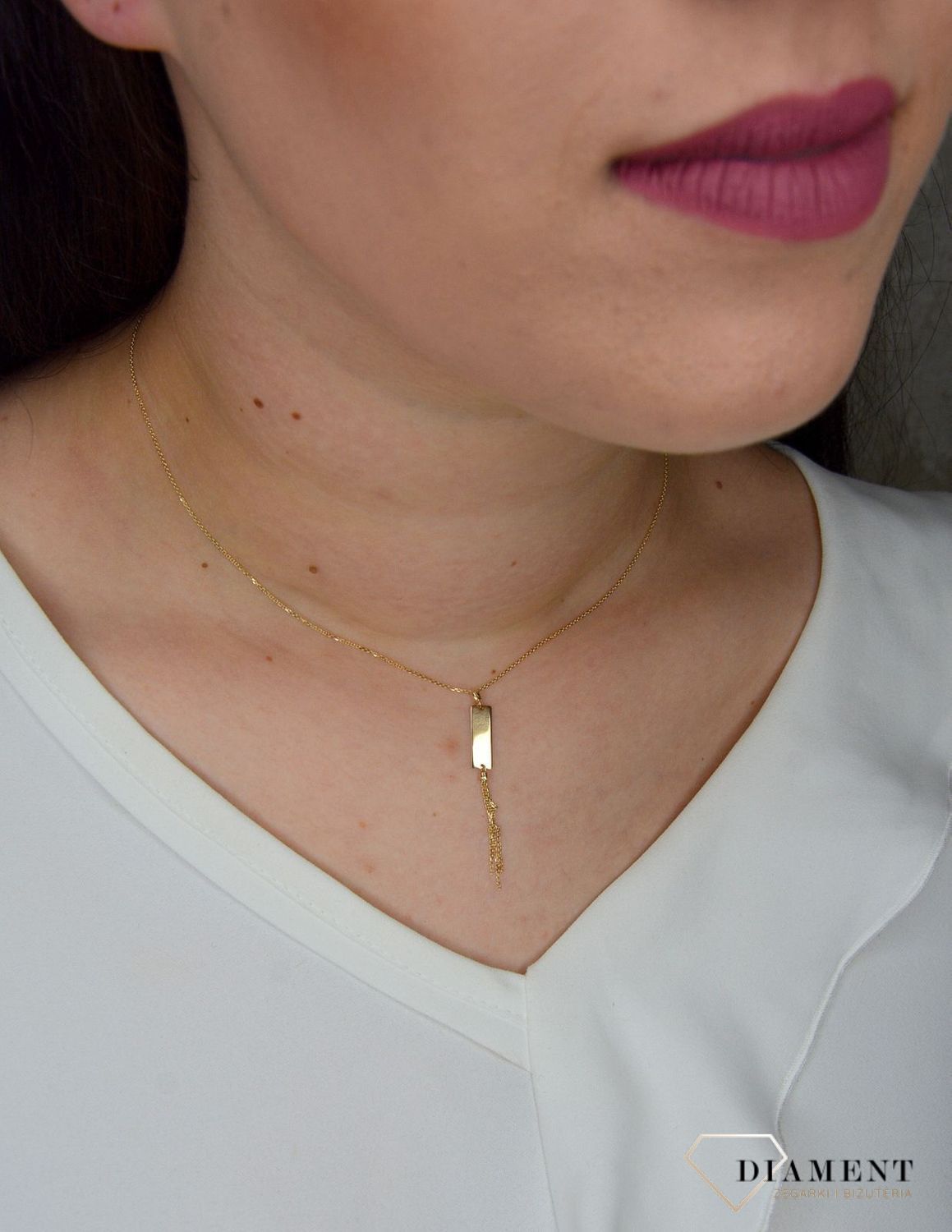 Złoty naszyjnik celebrytka 585 z blaszką i łańcuszkami DIA-NSZ-2729-585.jpg