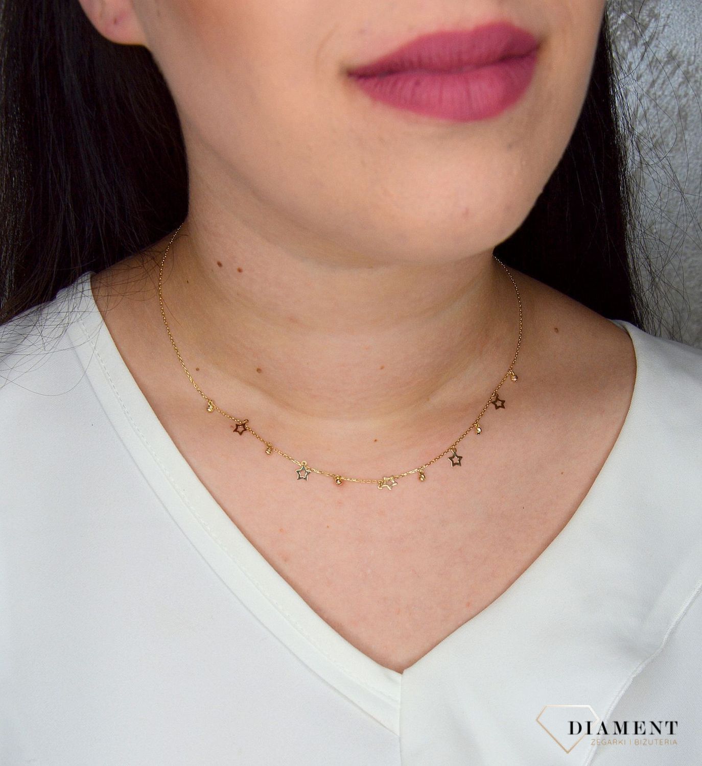 Złoty naszyjnik celebrytka 585 wiszące gwiazdki z kuleczkami DIA-NSZ-2730-585v.jpg
