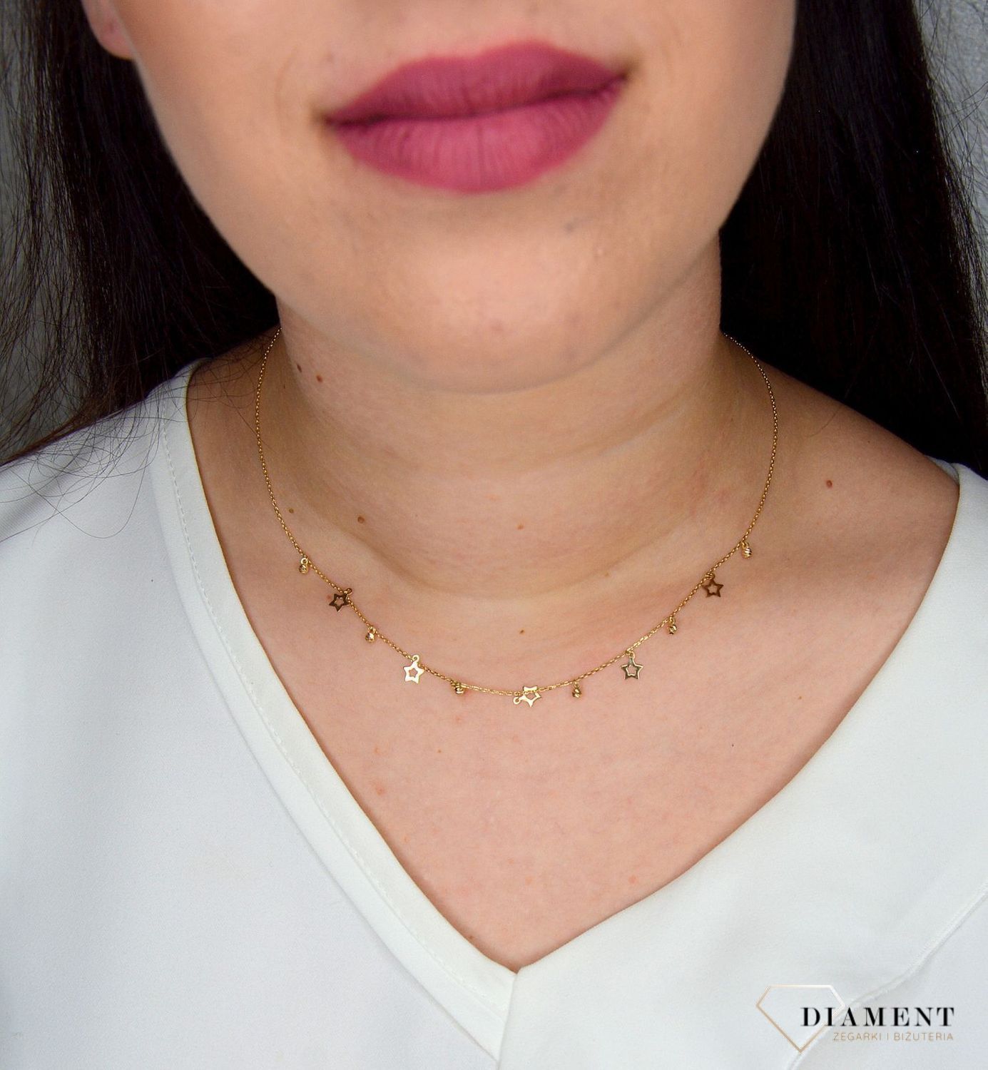 Złoty naszyjnik celebrytka 585 wiszące gwiazdki z kuleczkami DIA-NSZ-2730-585v.jpg