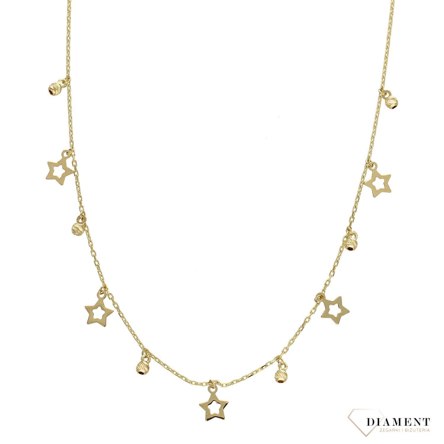 Złoty naszyjnik celebrytka 585 wiszące gwiazdki z kuleczkami DIA-NSZ-2730-585v.jpg
