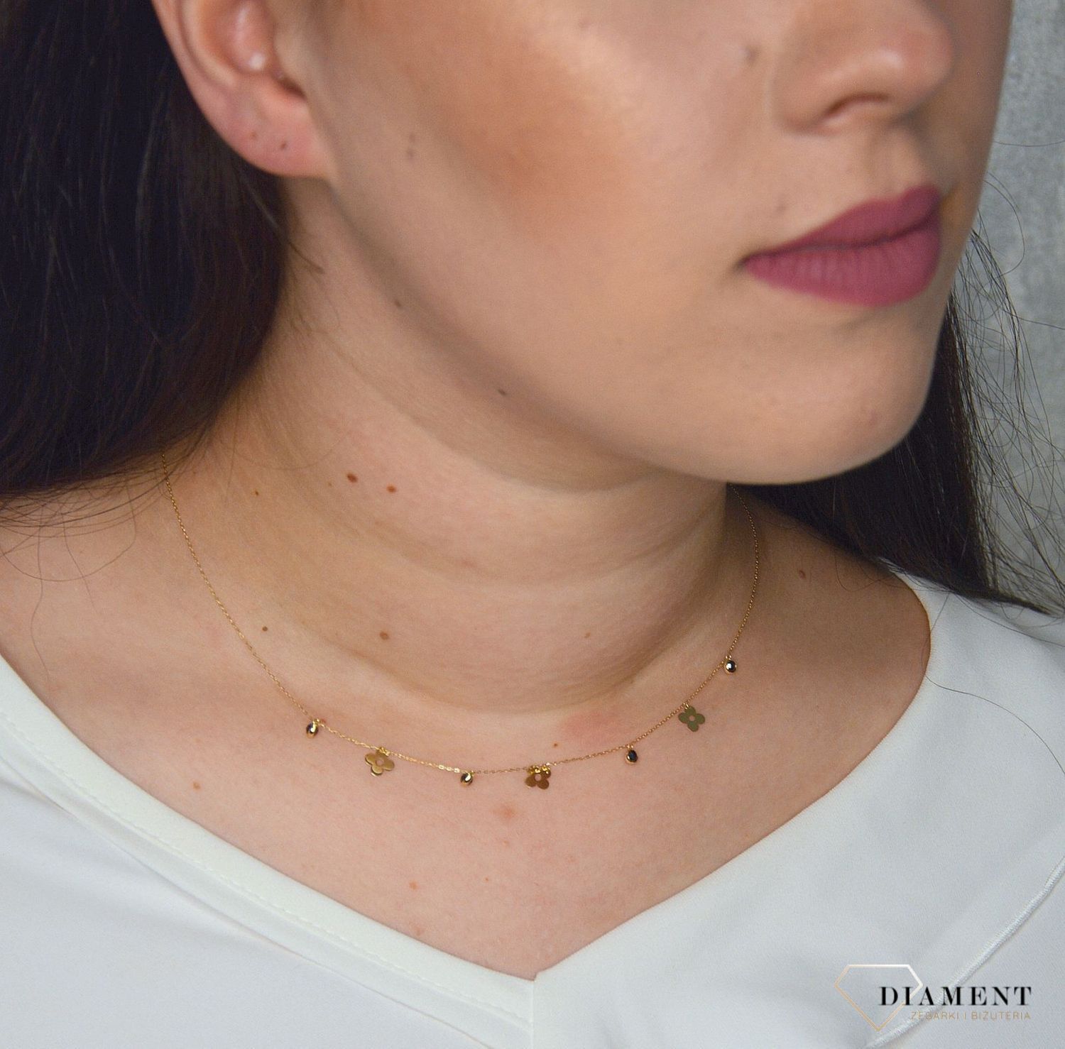 Złoty naszyjnik celebrytka 585 kwiatki z cyrkonią DIA-NSZ-2731-585.jpg