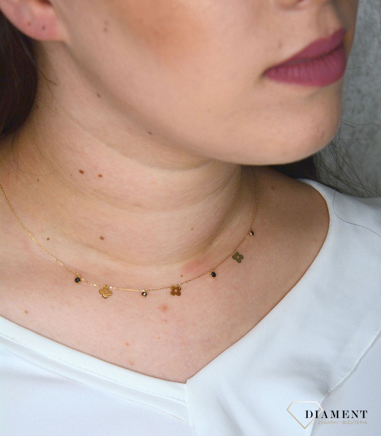 Złoty naszyjnik celebrytka 585 kwiatki z cyrkonią DIA-NSZ-2731-585.jpg
