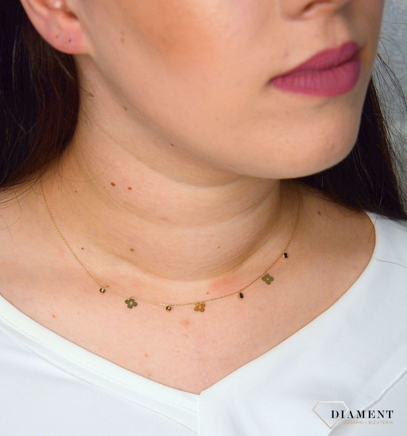 Złoty naszyjnik celebrytka 585 kwiatki z cyrkonią DIA-NSZ-2731-585.jpg