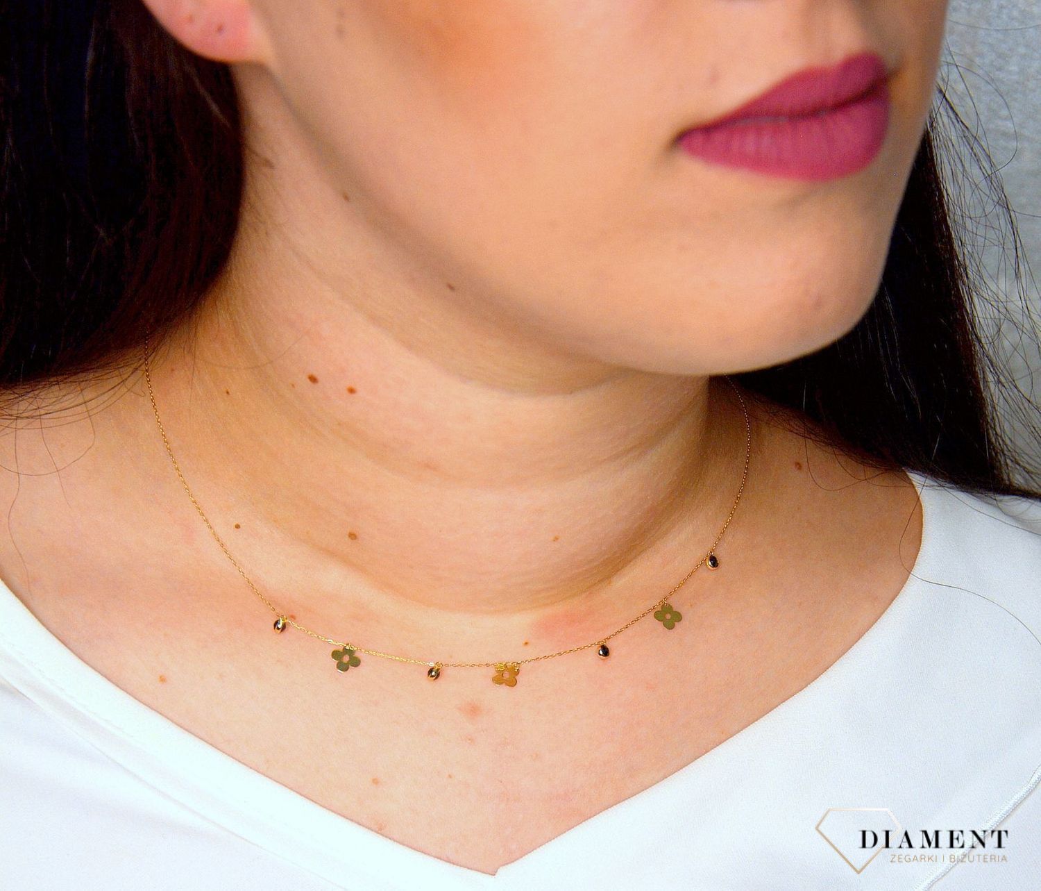 Złoty naszyjnik celebrytka 585 kwiatki z cyrkonią DIA-NSZ-2731-585.jpg