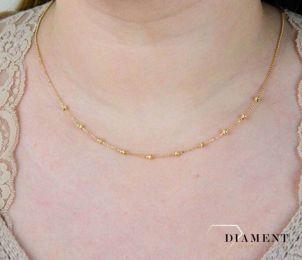 Złoty naszyjnik 585 celebrytka z grawerowanymi kuleczkami DIA-NSZ-2732-585.jpg