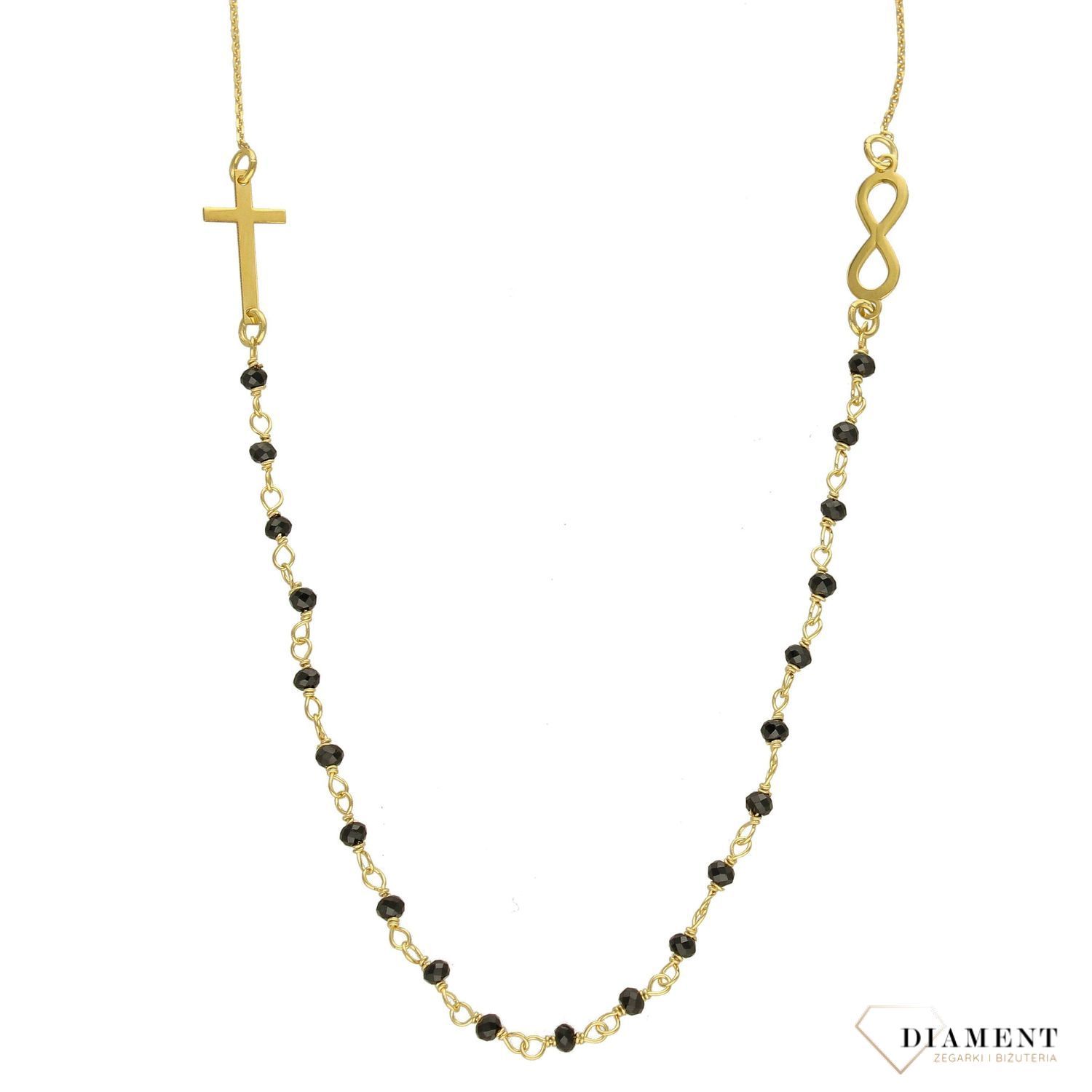Złoty naszyjnik celebrytka krzyż, znak nieskończoności, koraliki DIA-NSZ-2738-585.jpg