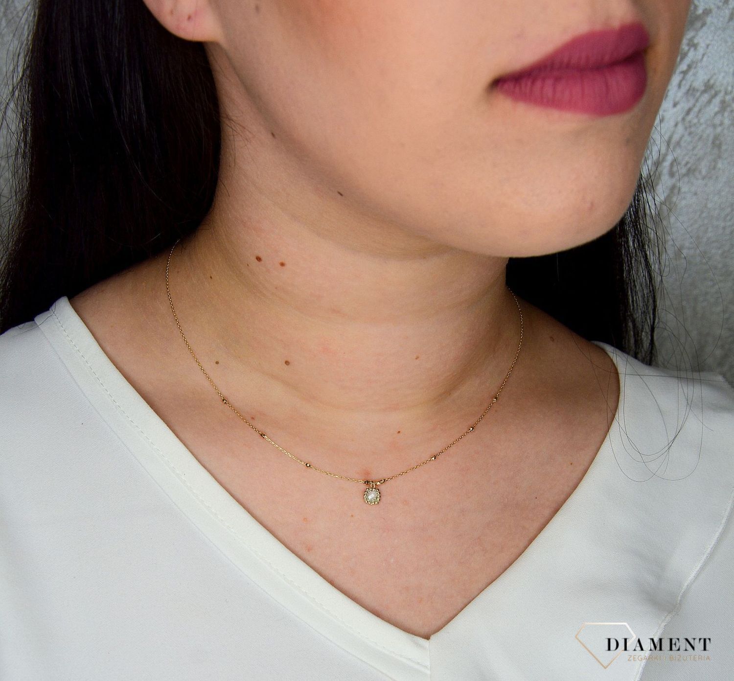 Złoty naszyjnik 585 cyrkonia i delikatne kuleczki DIA-NSZ-2739-585.jpg
