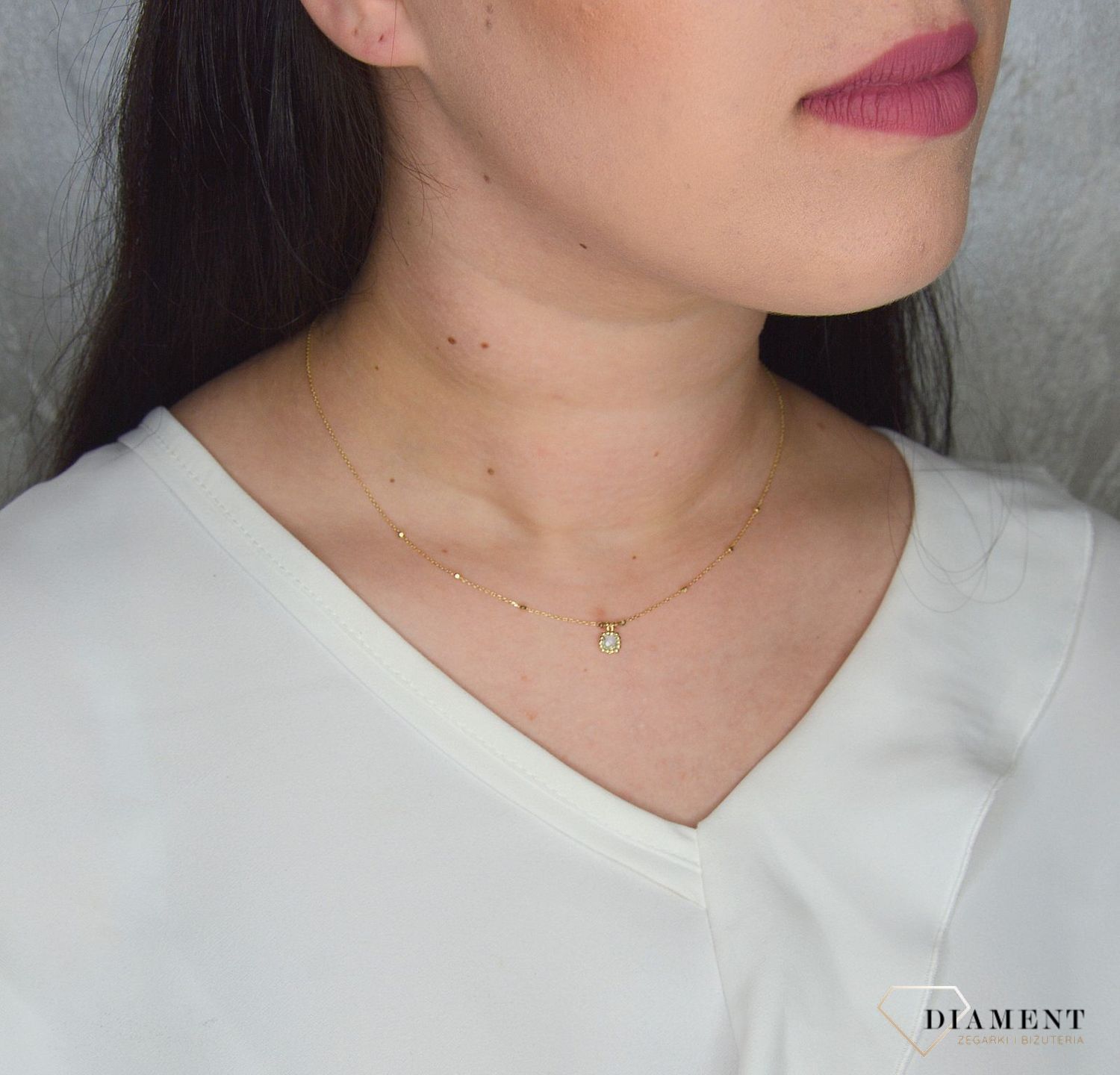 Złoty naszyjnik 585 cyrkonia i delikatne kuleczki DIA-NSZ-2739-585.jpg