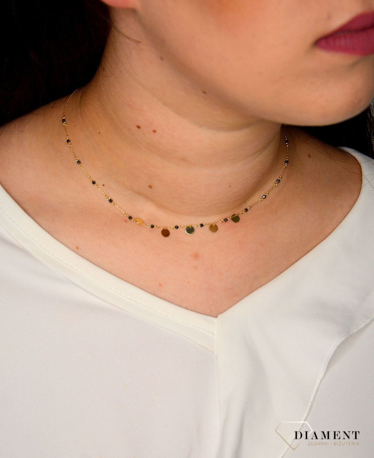 Złoty naszyjnik 585 celebrytka kółka z czarną cyrkonią DIA-NSZ-2740-585.jpg