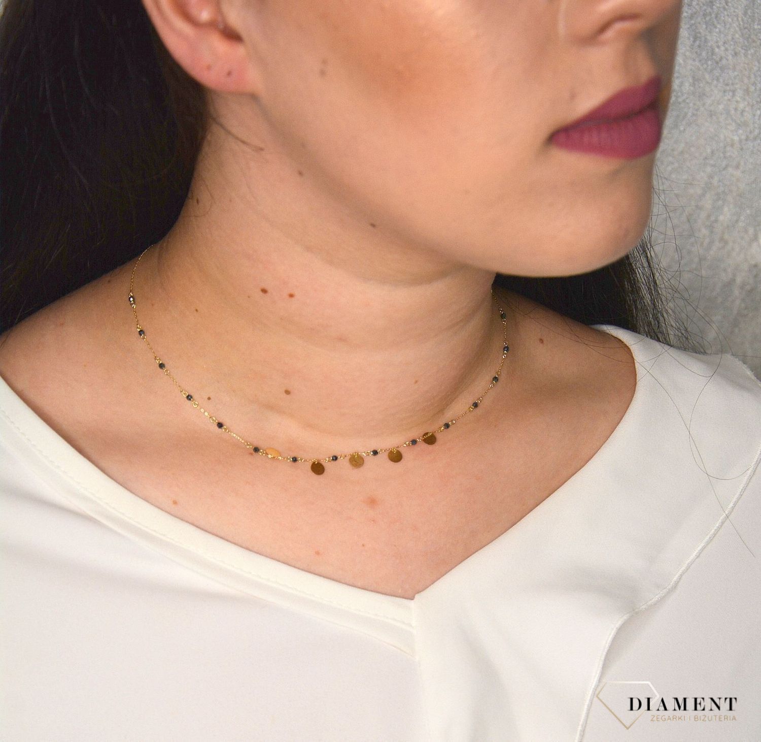 Złoty naszyjnik 585 celebrytka kółka z czarną cyrkonią DIA-NSZ-2740-585.jpg