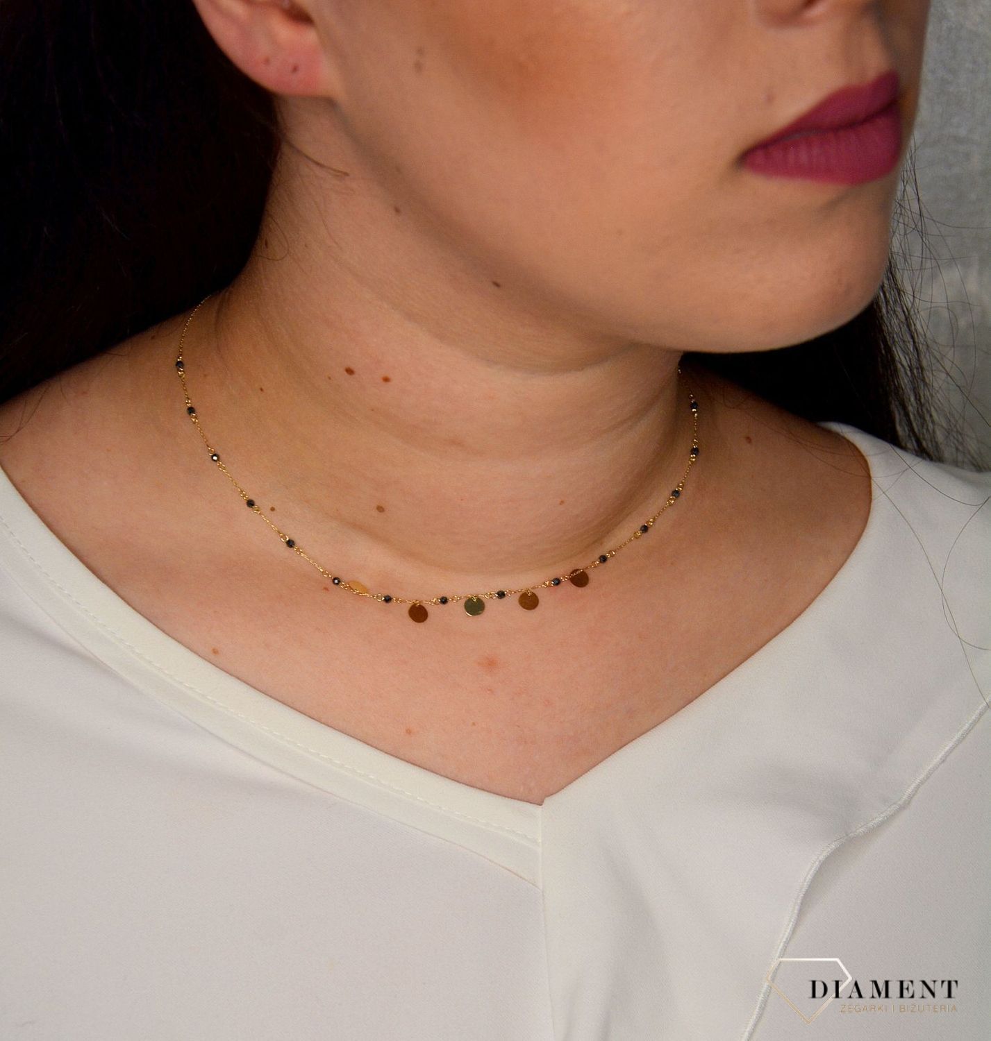 Złoty naszyjnik 585 celebrytka kółka z czarną cyrkonią DIA-NSZ-2740-585.jpg