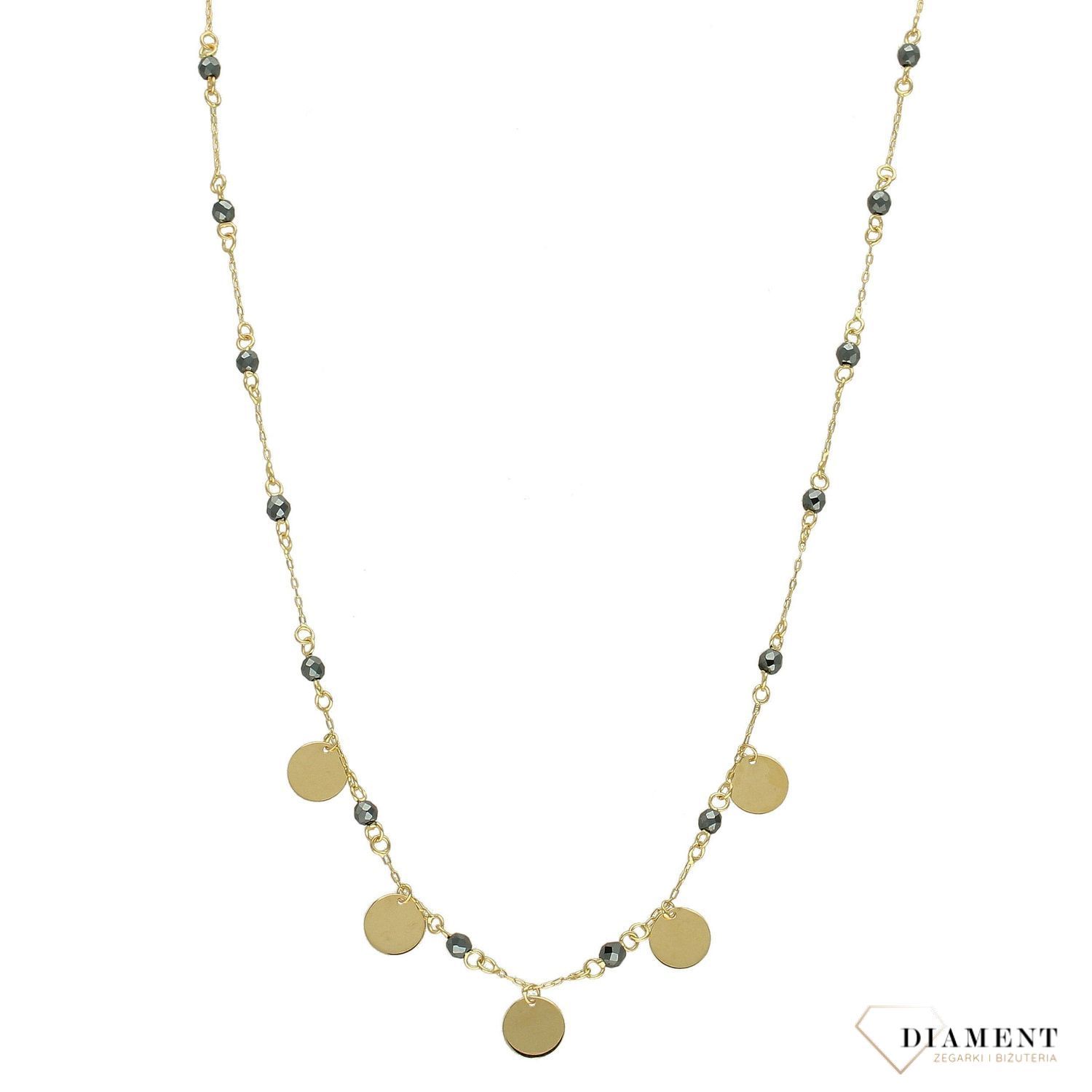 Złoty naszyjnik 585 celebrytka kółka z czarną cyrkonią DIA-NSZ-2740-585.jpg