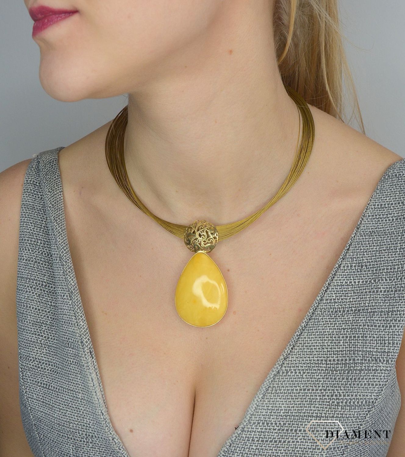 Naszyjnik srebrny pozłacany z mlecznym bursztynem DIA-NSZ-2778-925.jpg