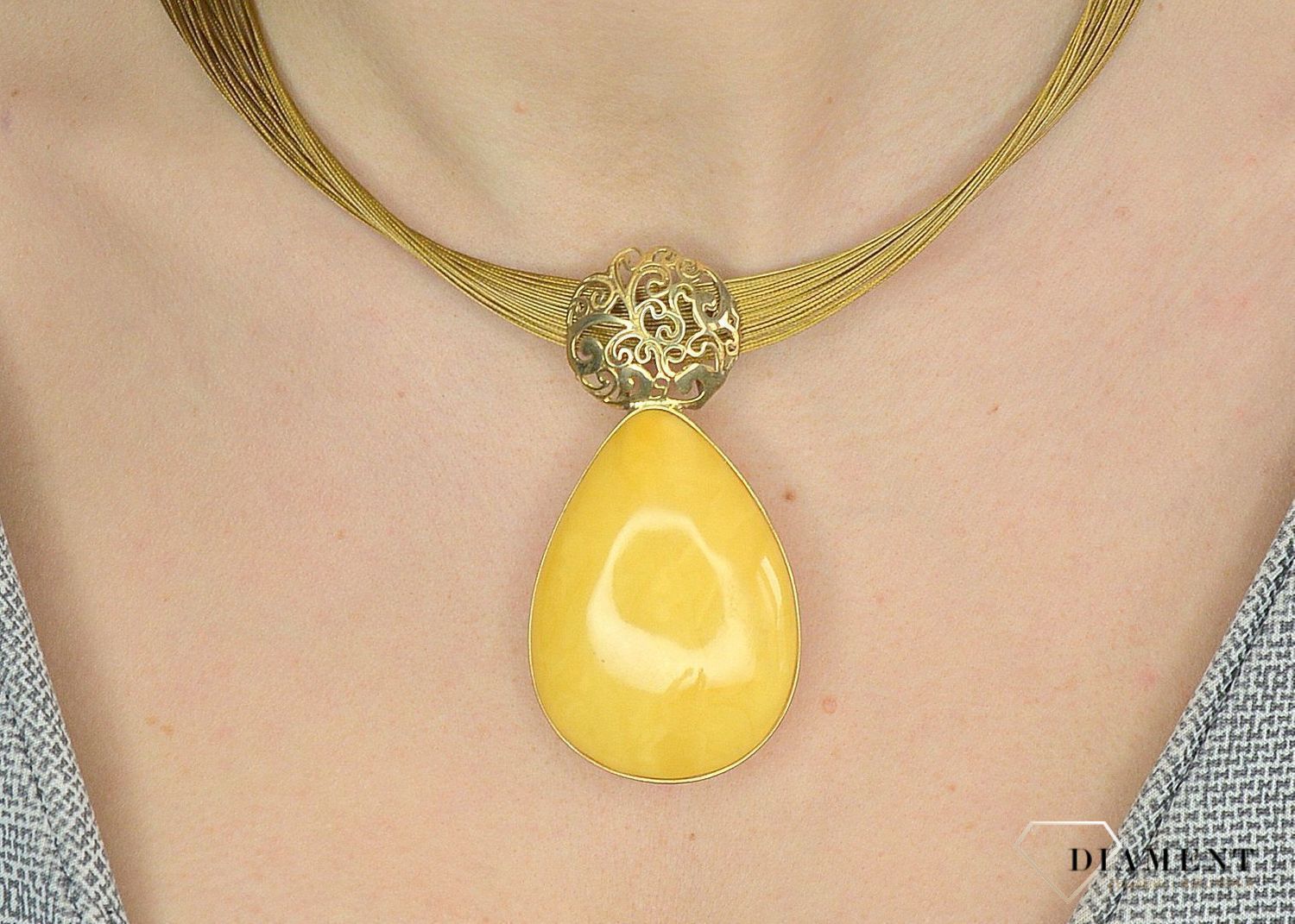 Naszyjnik srebrny pozłacany z mlecznym bursztynem DIA-NSZ-2778-925.jpg