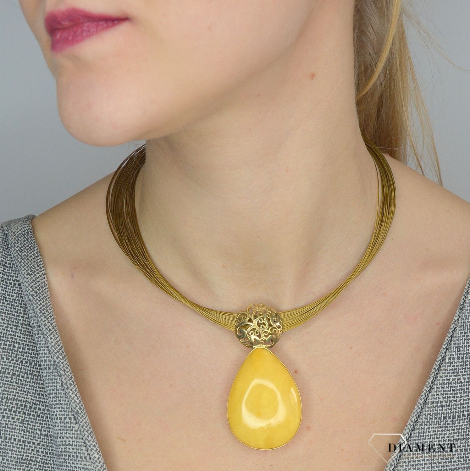 Naszyjnik srebrny pozłacany z mlecznym bursztynem DIA-NSZ-2778-925.jpg