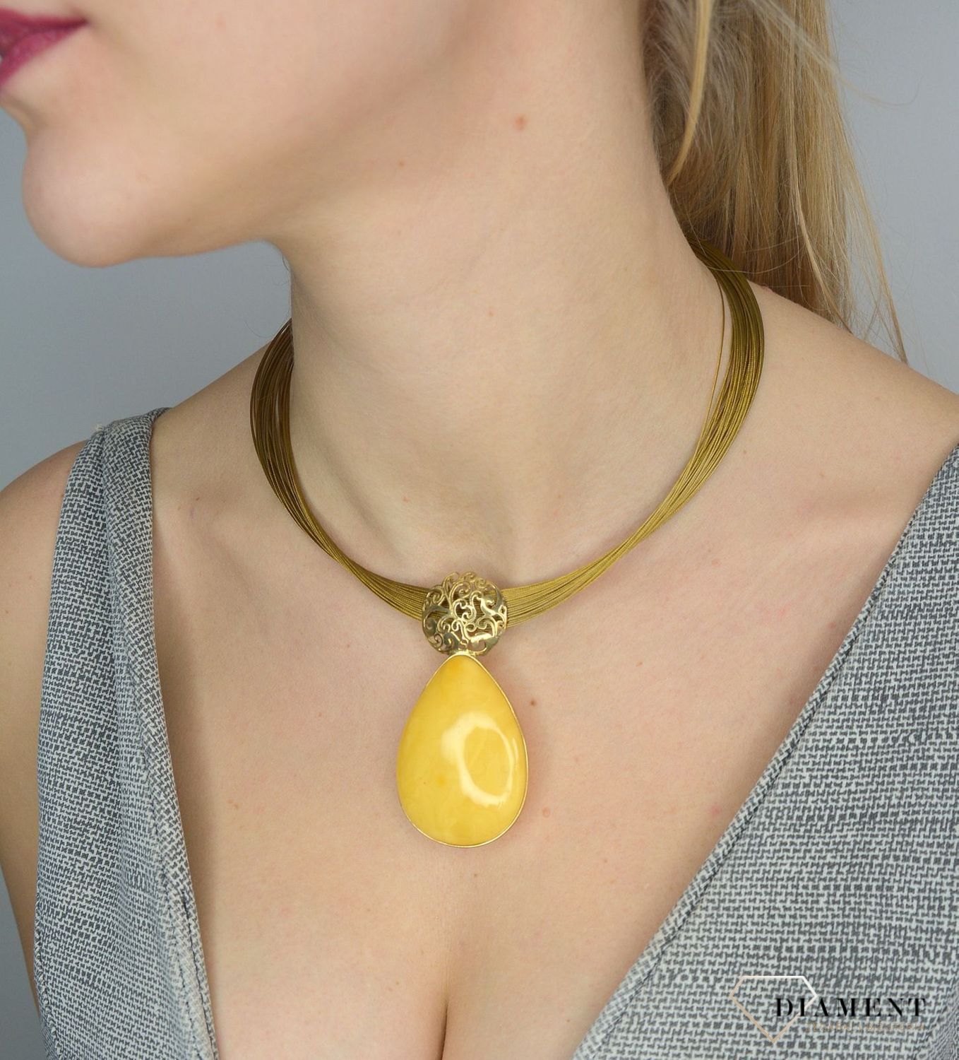 Naszyjnik srebrny pozłacany z mlecznym bursztynem DIA-NSZ-2778-925.jpg