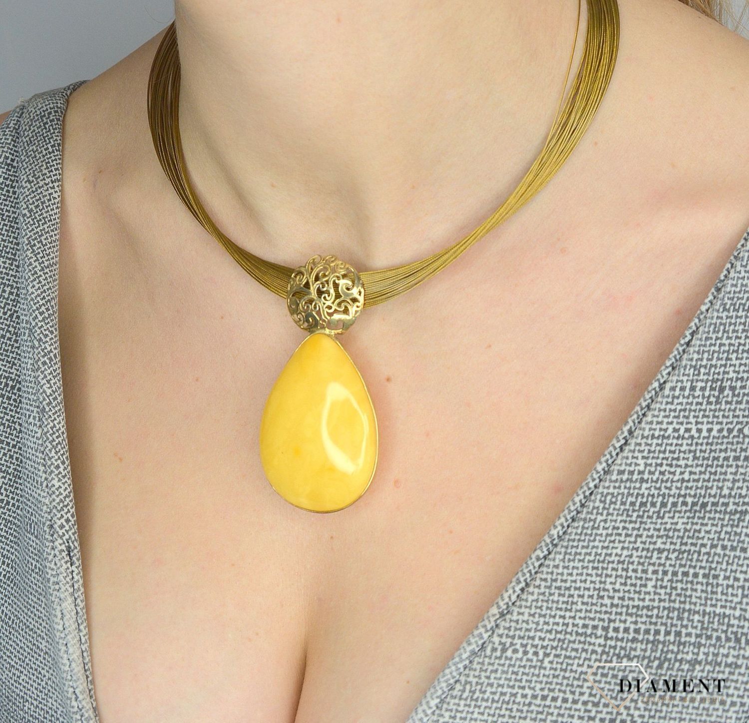 Naszyjnik srebrny pozłacany z mlecznym bursztynem DIA-NSZ-2778-925.jpg