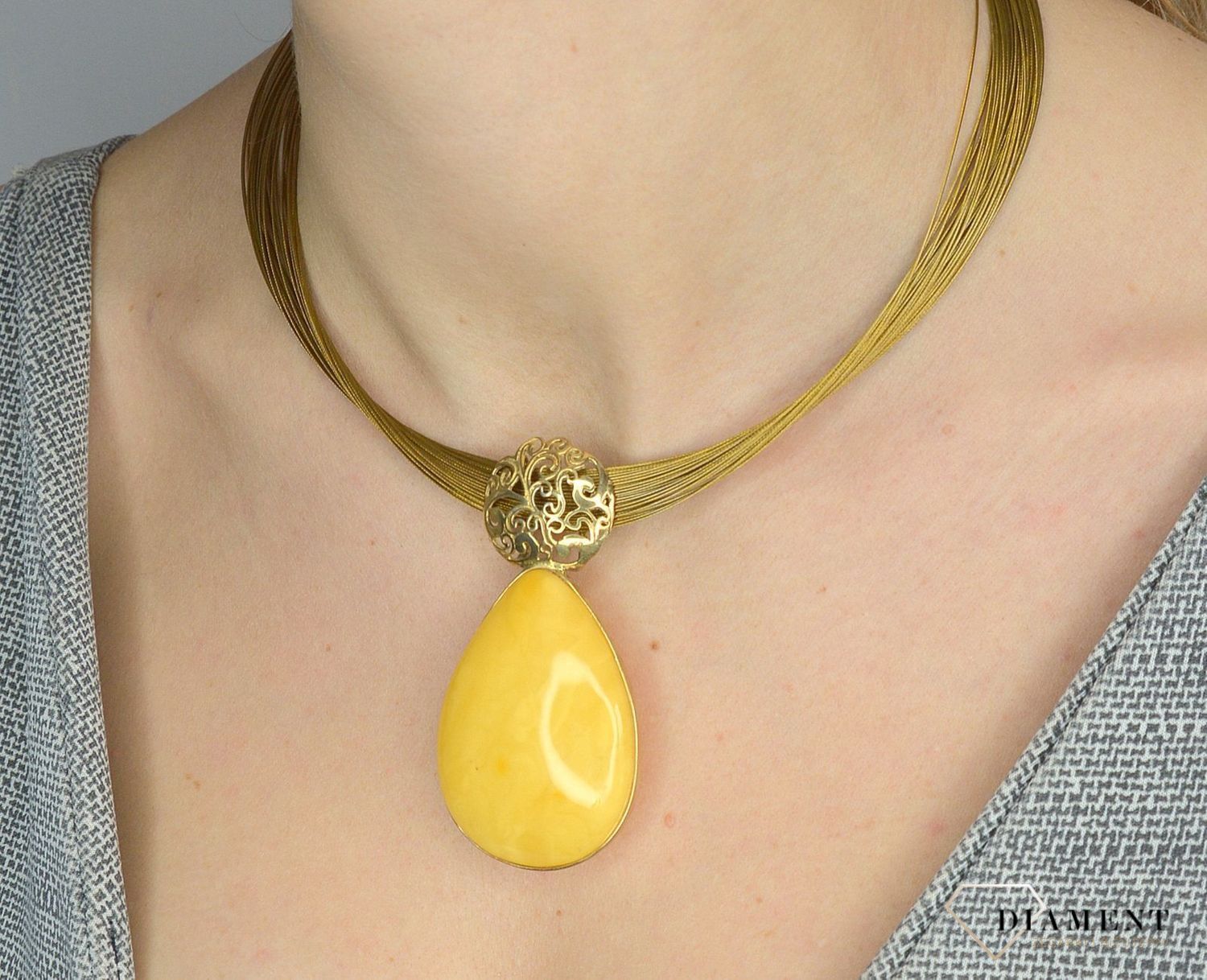 Naszyjnik srebrny pozłacany z mlecznym bursztynem DIA-NSZ-2778-925.jpg