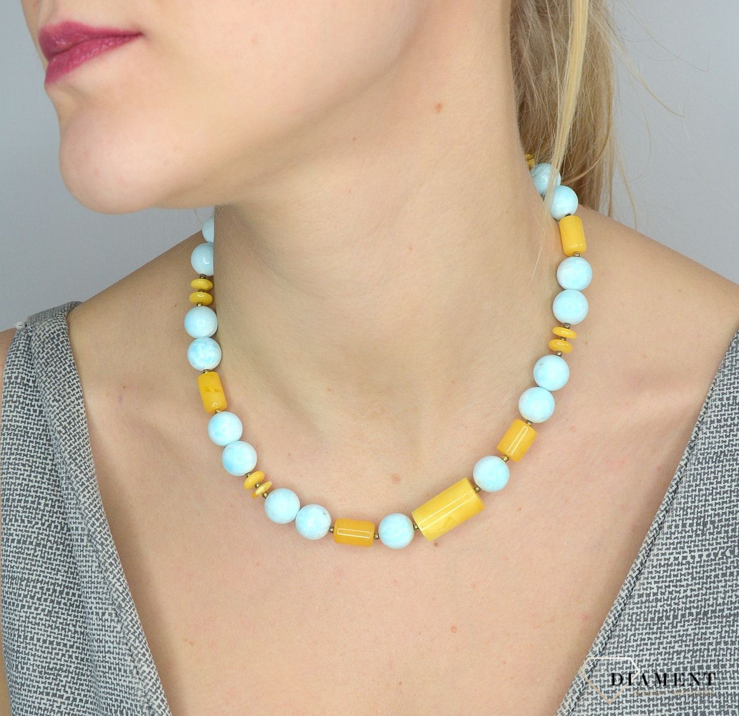 Srebrny naszyjnik z bursztynem i larimarem niebieskim kamieniem DIA-NSZ-2779-925.jpg