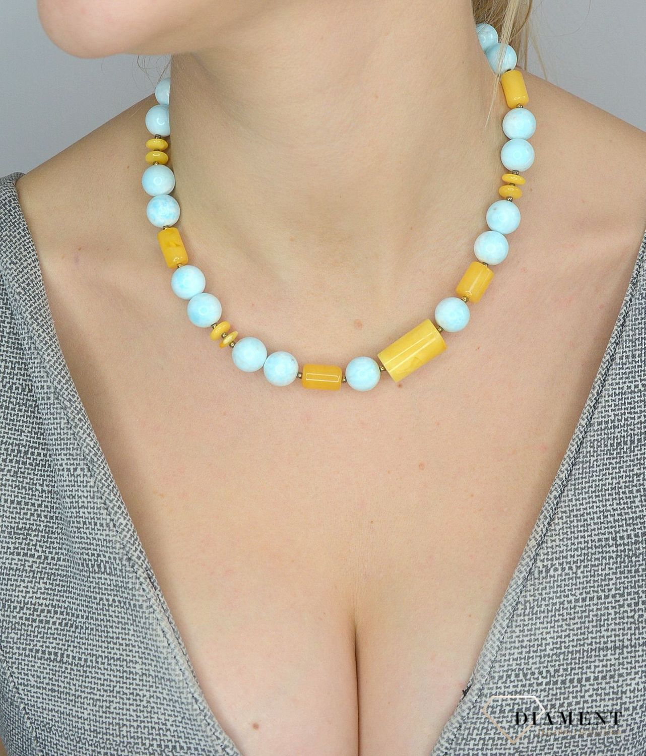 Srebrny naszyjnik z bursztynem i larimarem niebieskim kamieniem DIA-NSZ-2779-925.jpg