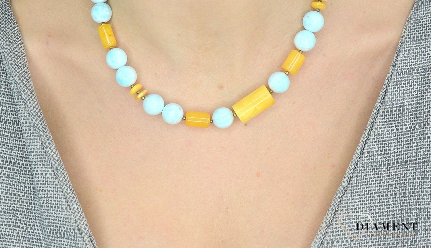 Srebrny naszyjnik z bursztynem i larimarem niebieskim kamieniem DIA-NSZ-2779-925.jpg