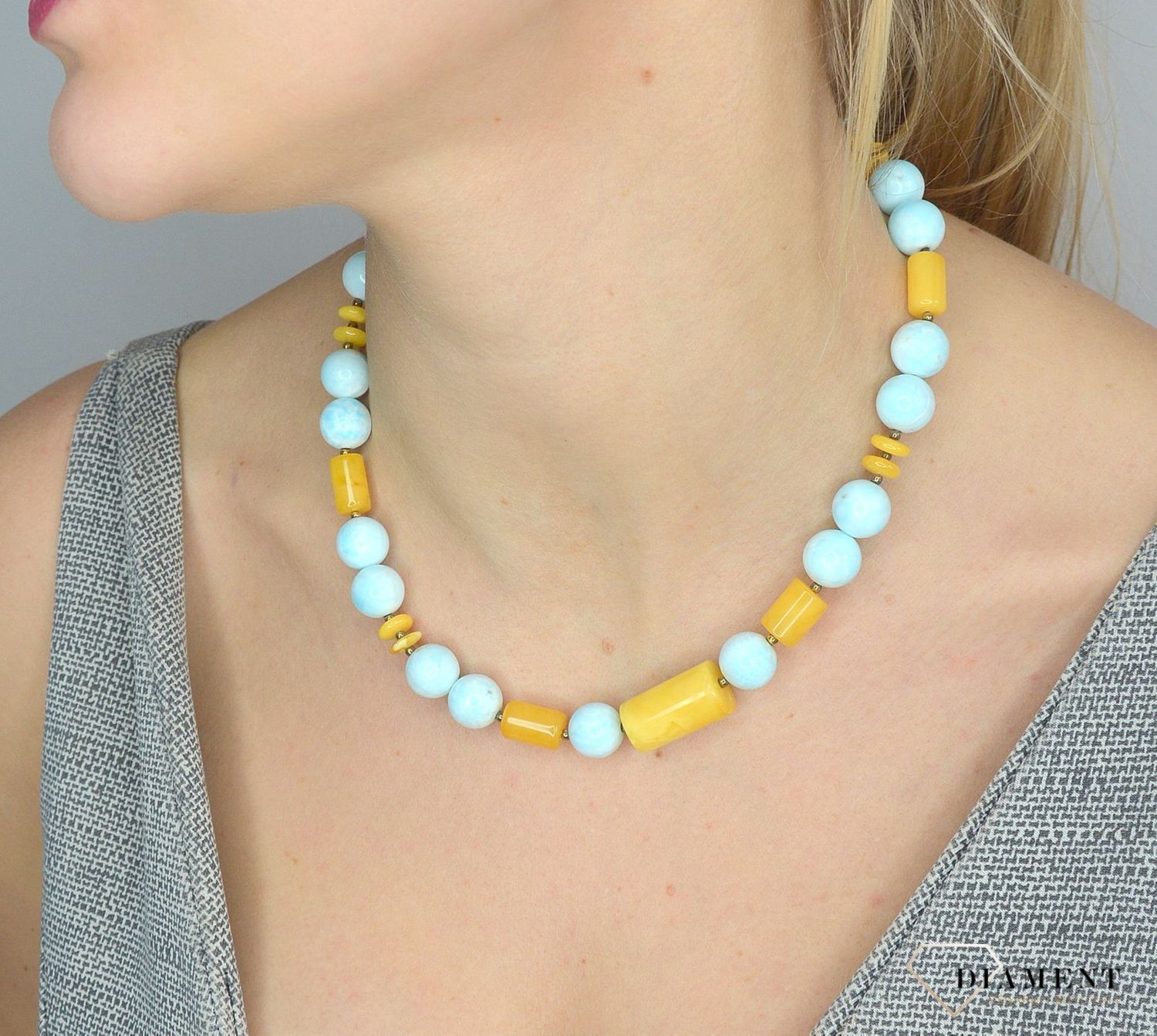 Srebrny naszyjnik z bursztynem i larimarem niebieskim kamieniem DIA-NSZ-2779-925.jpg