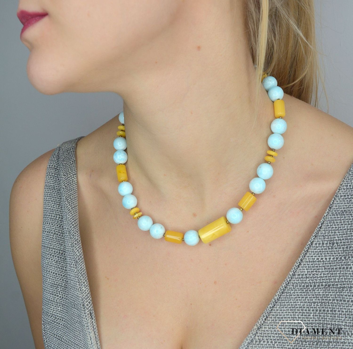 Srebrny naszyjnik z bursztynem i larimarem niebieskim kamieniem DIA-NSZ-2779-925.jpg