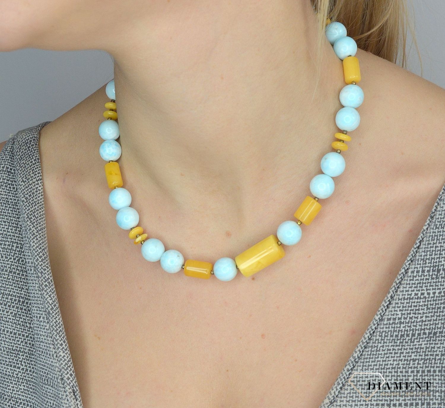 Srebrny naszyjnik z bursztynem i larimarem niebieskim kamieniem DIA-NSZ-2779-925.jpg