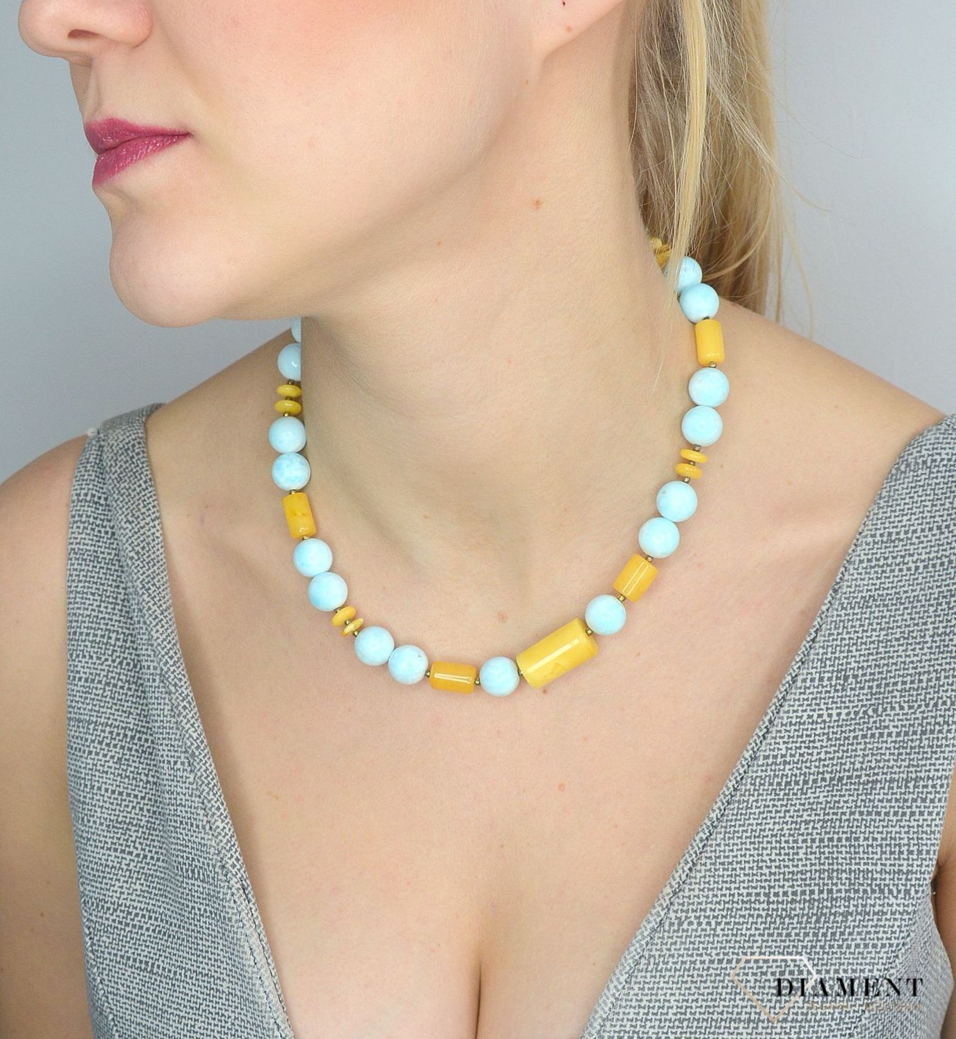 Srebrny naszyjnik z bursztynem i larimarem niebieskim kamieniem DIA-NSZ-2779-925.jpg