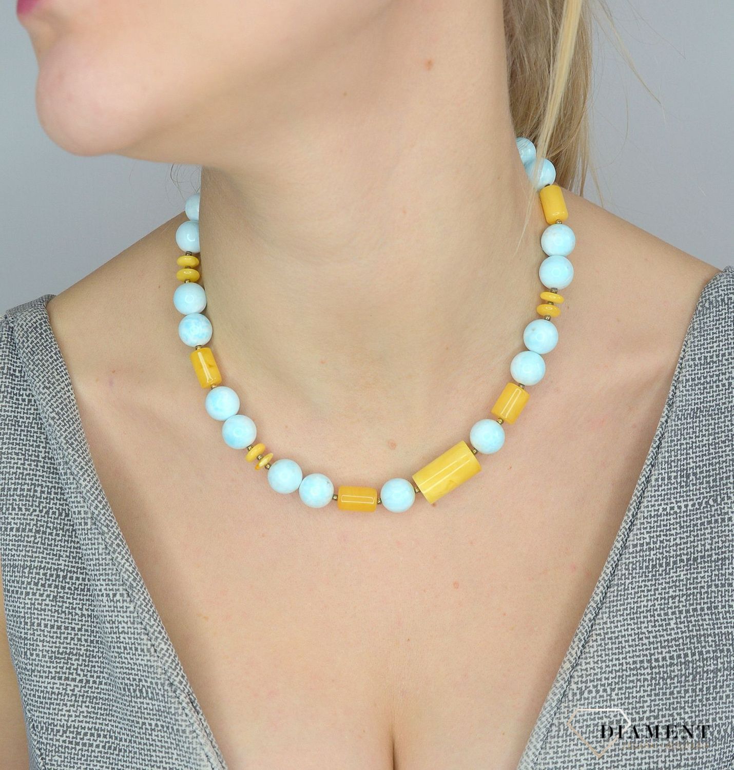 Srebrny naszyjnik z bursztynem i larimarem niebieskim kamieniem DIA-NSZ-2779-925.jpg