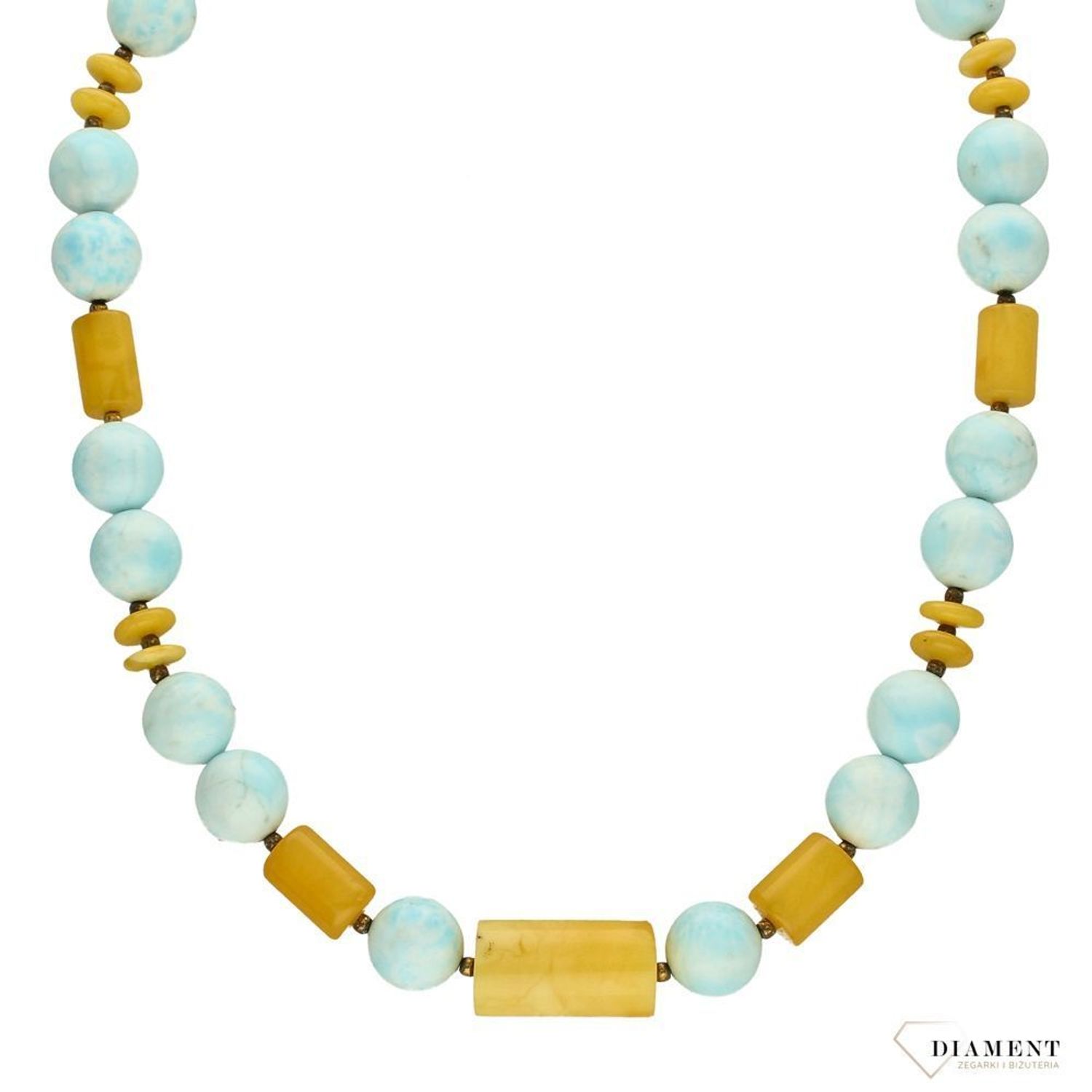 Srebrny naszyjnik z bursztynem i larimarem niebieskim kamieniem DIA-NSZ-2779-925.jpg
