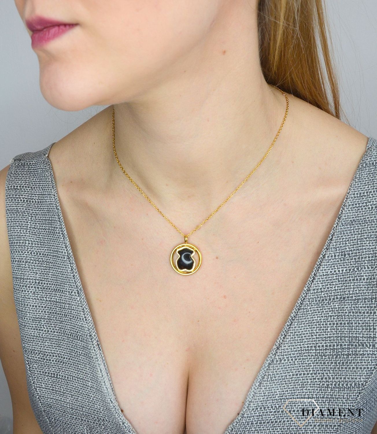 Naszyjnik damski z zawieszką czarny miś DIA-NSZ-2800-STAL.jpg