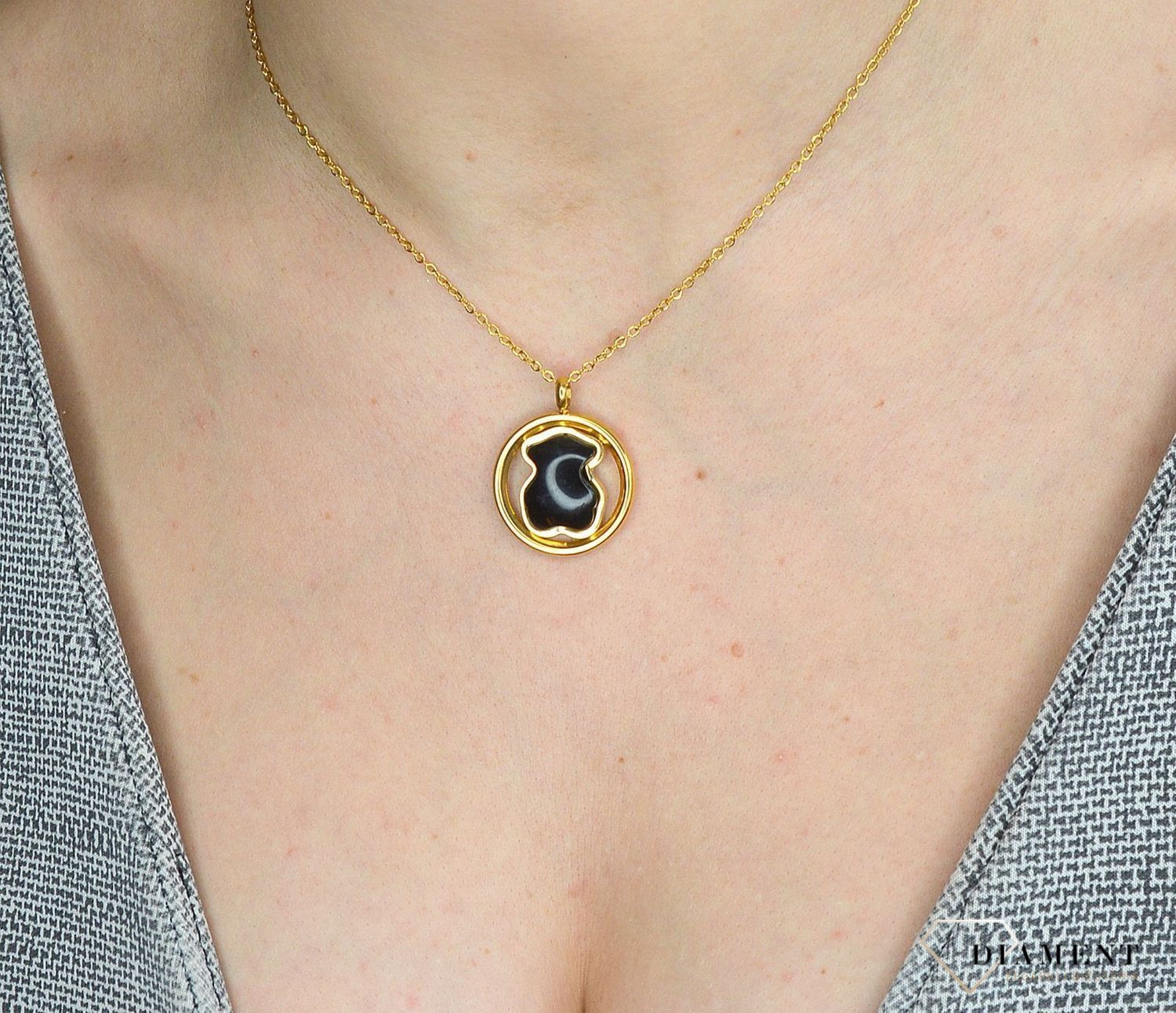 Naszyjnik damski z zawieszką czarny miś DIA-NSZ-2800-STAL.jpg