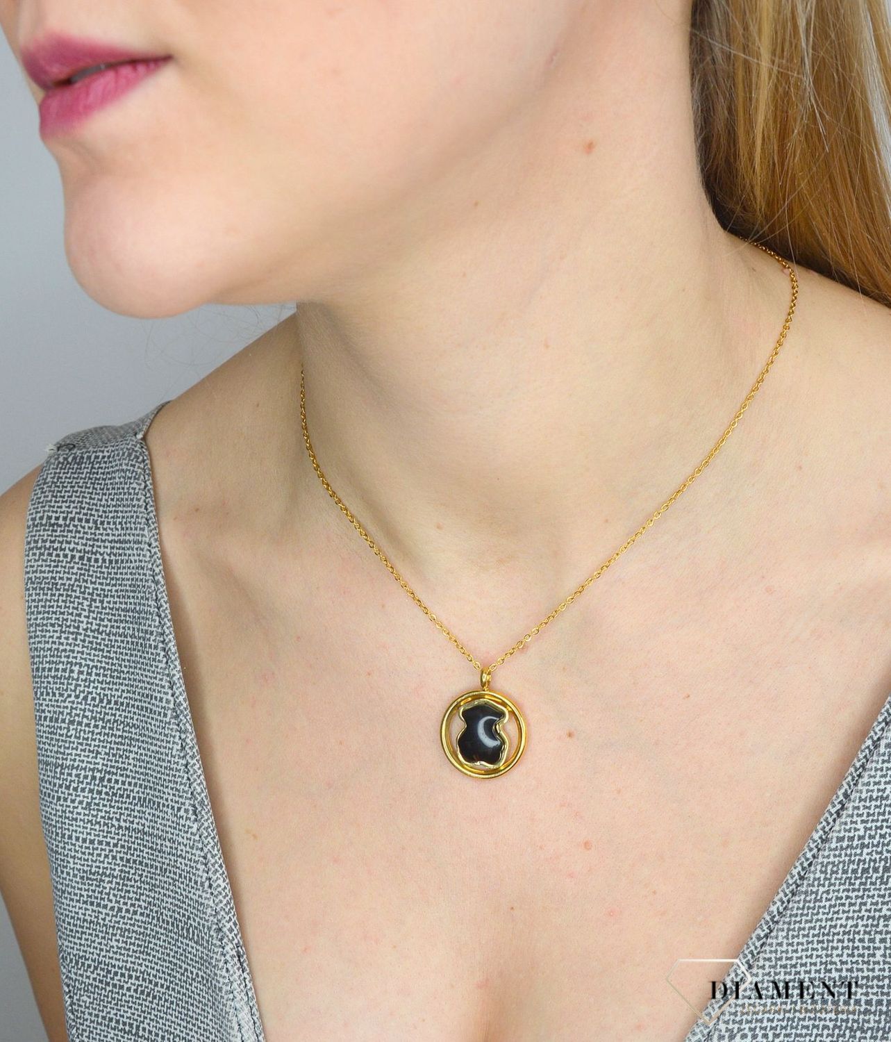 Naszyjnik damski z zawieszką czarny miś DIA-NSZ-2800-STAL.jpg