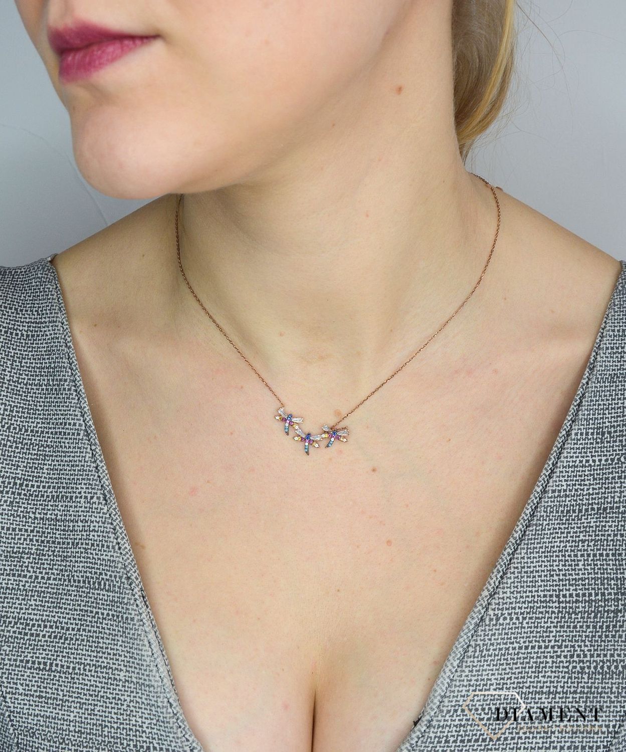 Srebrny naszyjnik pozłacany, kolorowe ważki DIA-NSZ-2828-925.jpg