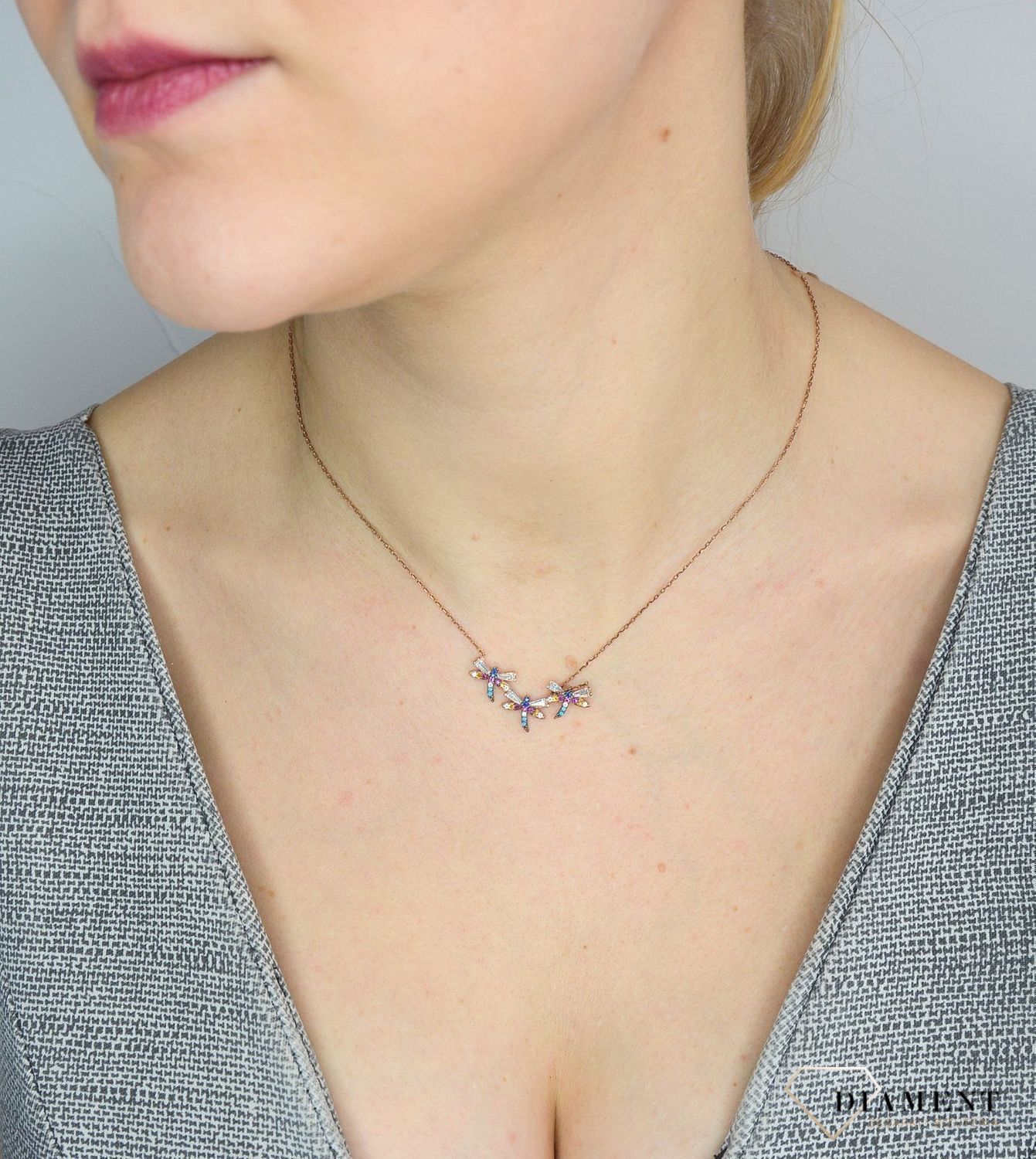 Srebrny naszyjnik pozłacany, kolorowe ważki DIA-NSZ-2828-925.jpg