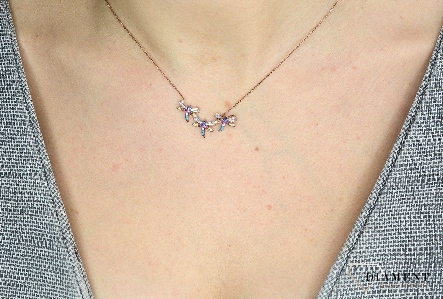 Srebrny naszyjnik pozłacany, kolorowe ważki DIA-NSZ-2828-925.jpg