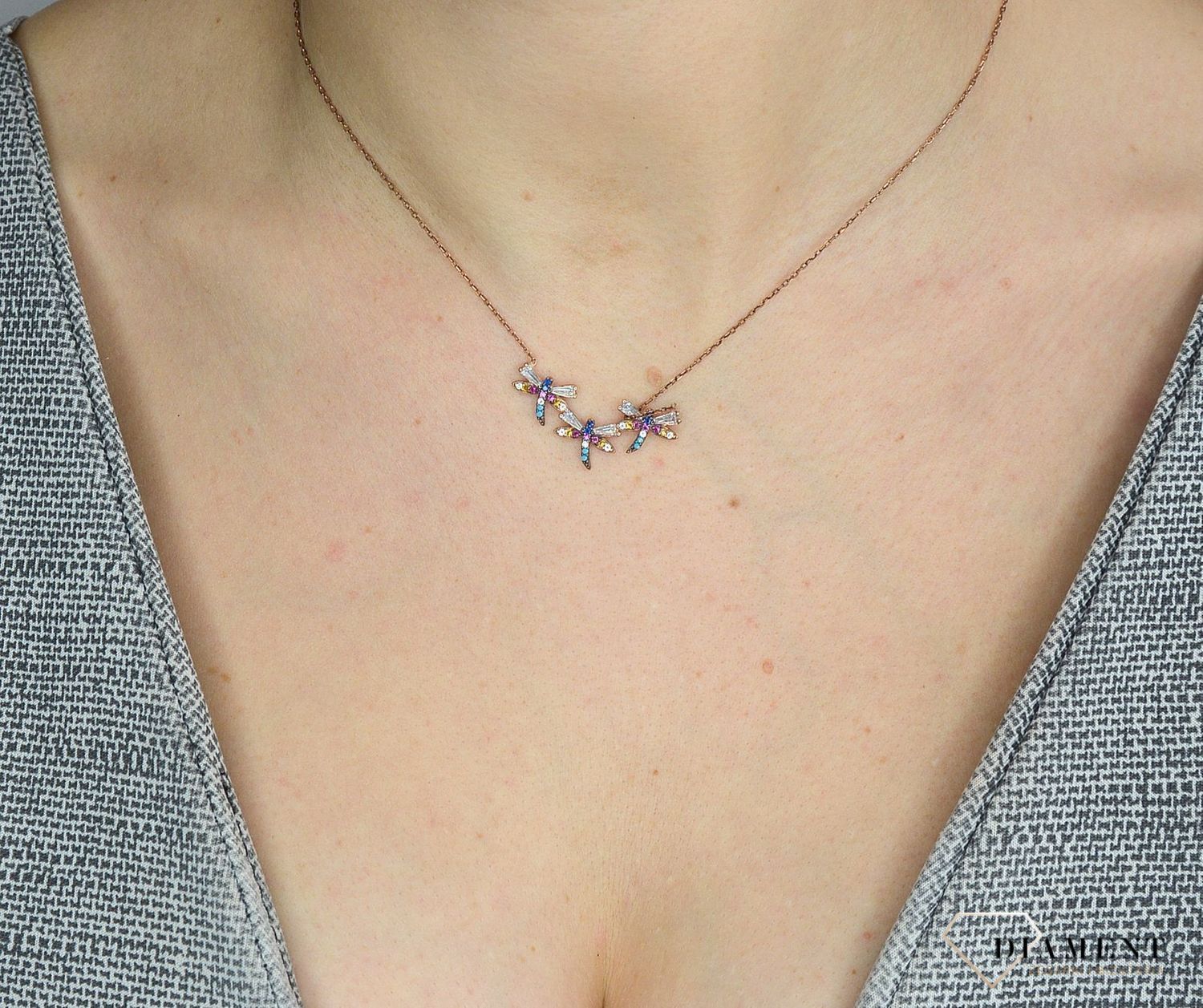 Srebrny naszyjnik pozłacany, kolorowe ważki DIA-NSZ-2828-925.jpg