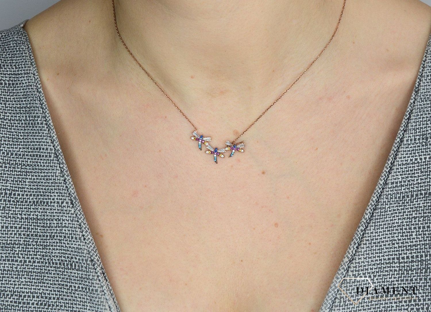 Srebrny naszyjnik pozłacany, kolorowe ważki DIA-NSZ-2828-925.jpg