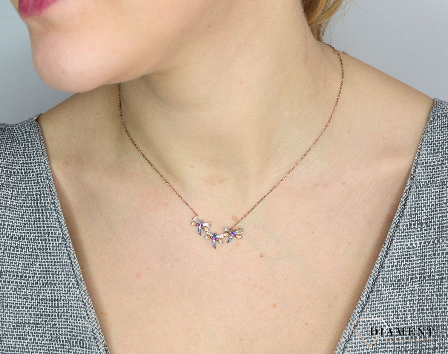 Srebrny naszyjnik pozłacany, kolorowe ważki DIA-NSZ-2828-925.jpg