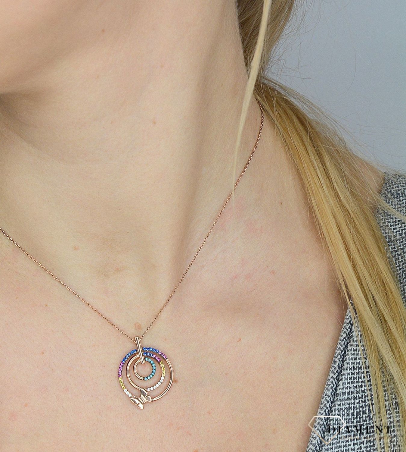 Srebrny naszyjnik pozłacany, motylek i kolorowe kółko DIA-NSZ-2835-925.jpg