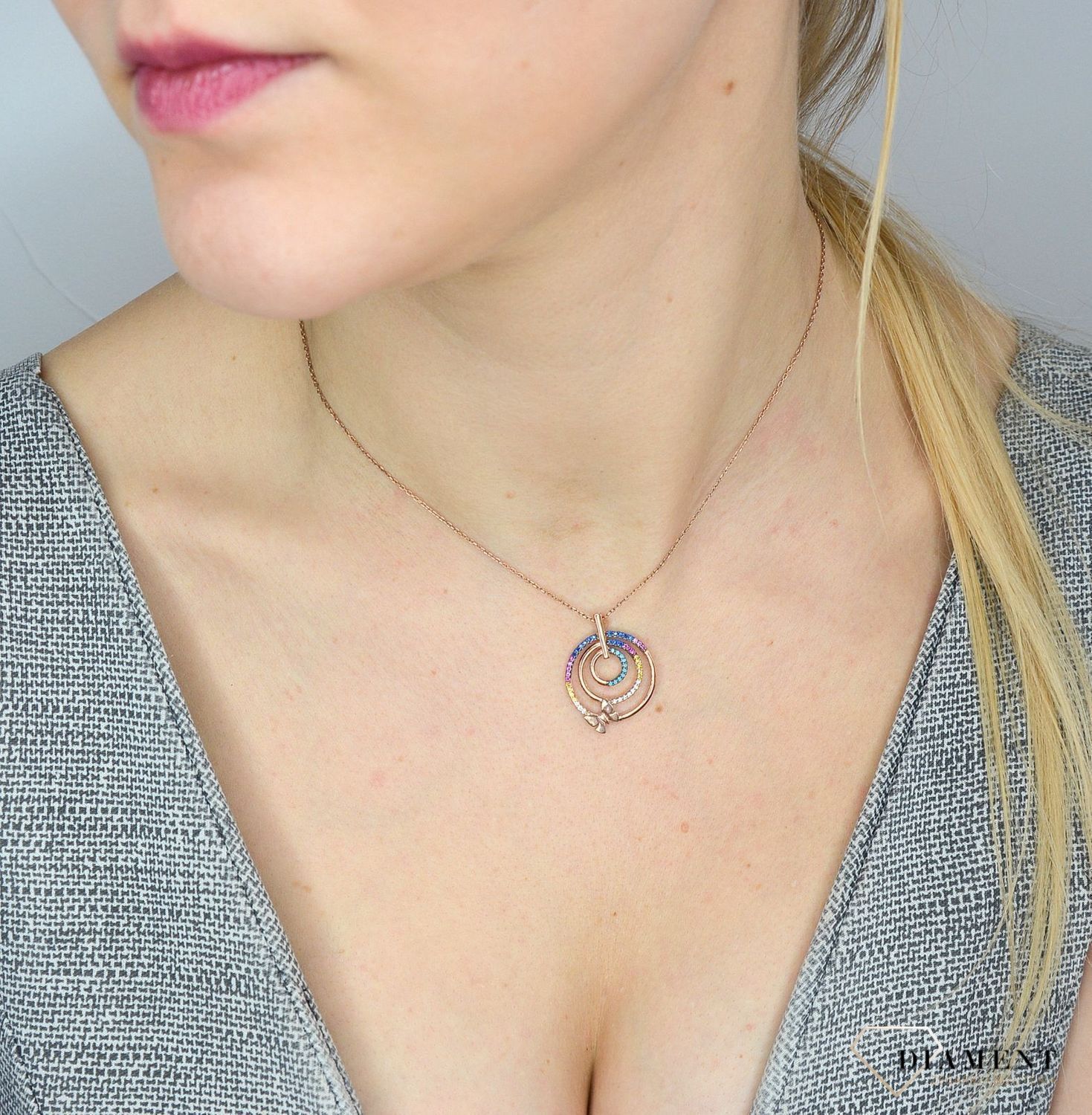 Srebrny naszyjnik pozłacany, motylek i kolorowe kółko DIA-NSZ-2835-925.jpg