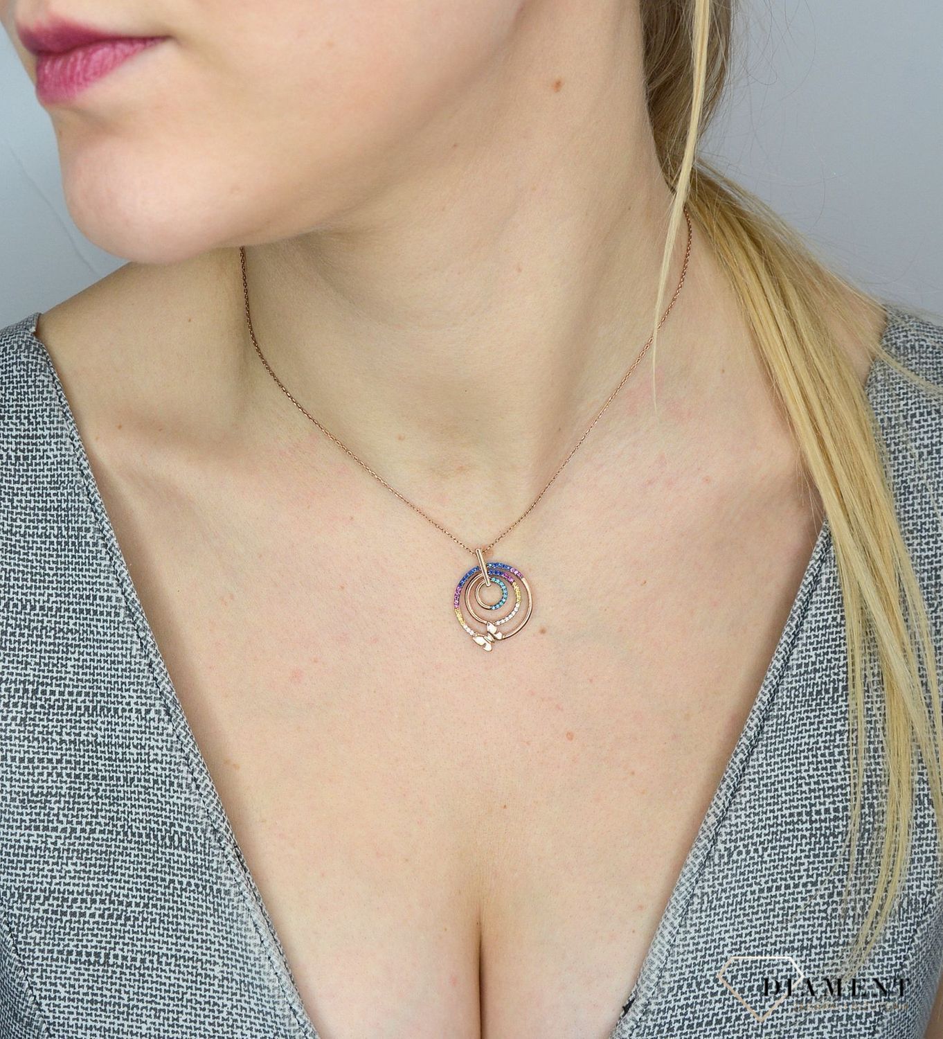 Srebrny naszyjnik pozłacany, motylek i kolorowe kółko DIA-NSZ-2835-925.jpg