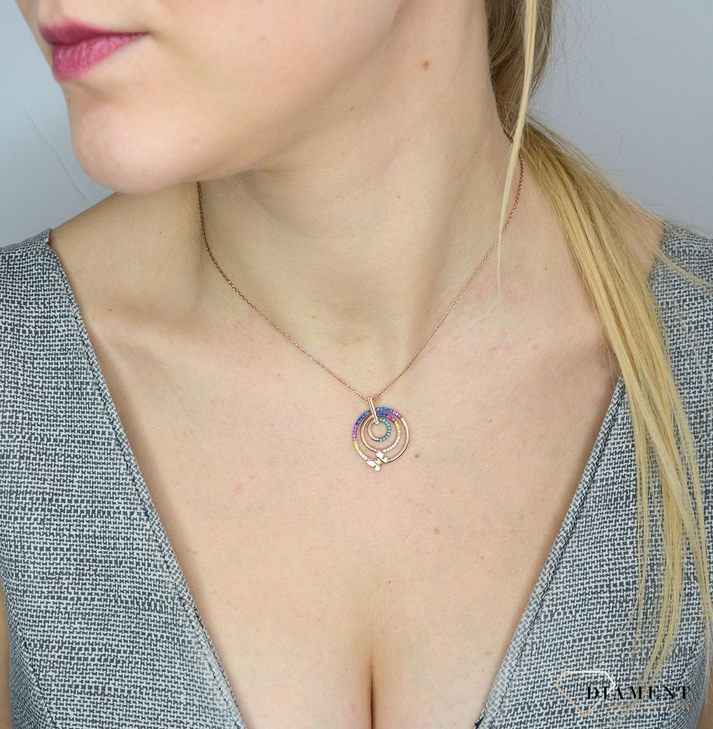 Srebrny naszyjnik pozłacany, motylek i kolorowe kółko DIA-NSZ-2835-925.jpg