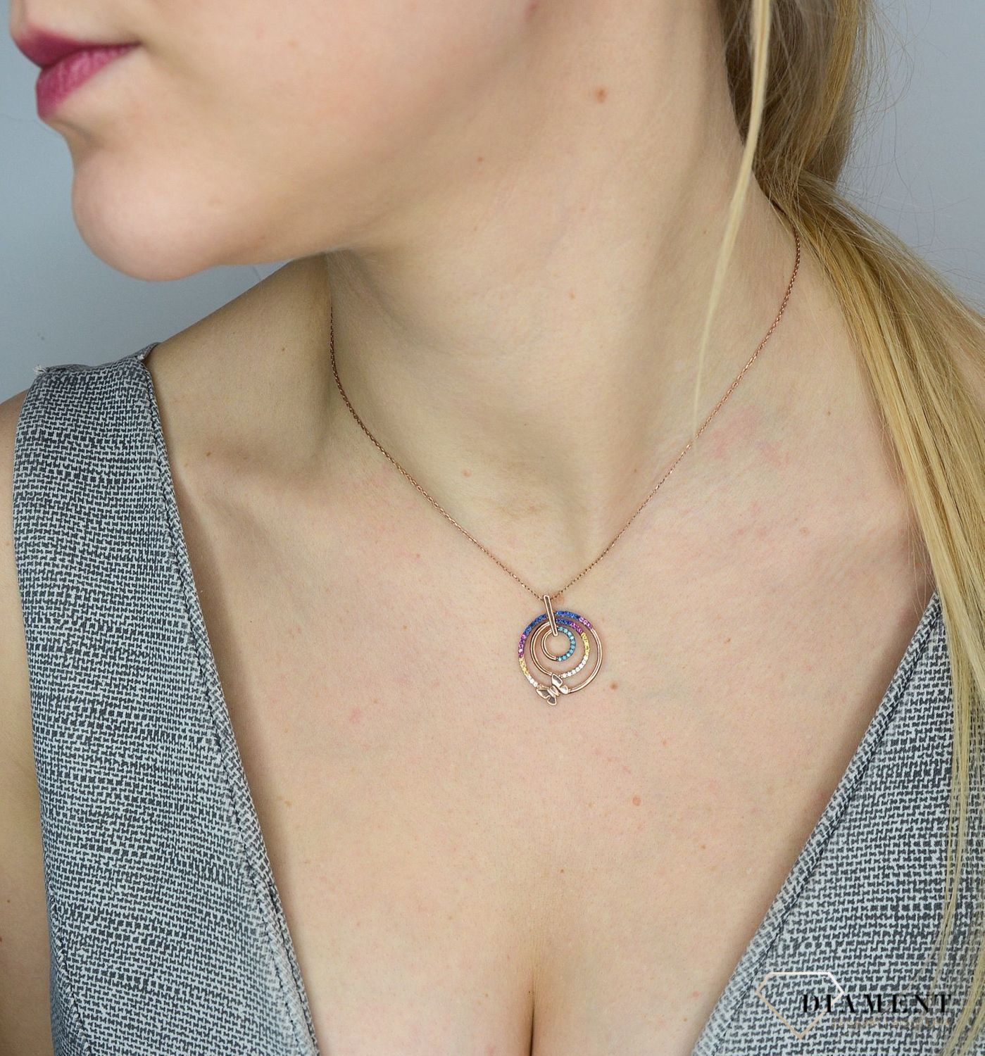 Srebrny naszyjnik pozłacany, motylek i kolorowe kółko DIA-NSZ-2835-925.jpg