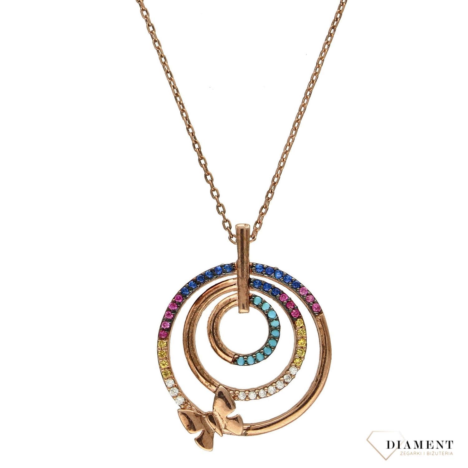 Srebrny naszyjnik pozłacany, motylek i kolorowe kółko DIA-NSZ-2835-925.jpg