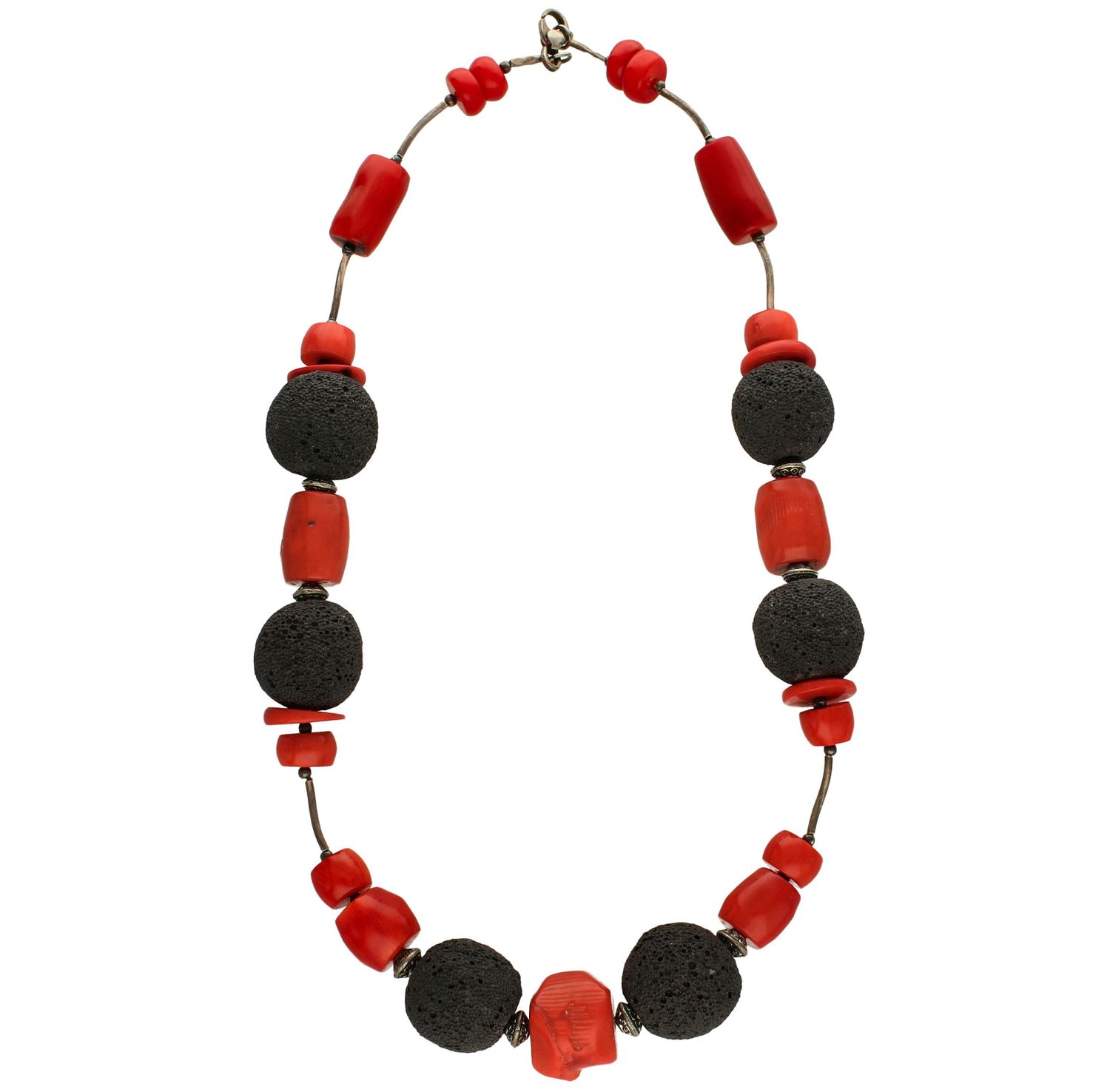 Naszyjnik z kamieniami naturalnymi koral, lawa DIA-NSZ-2843-925. Efektowny naszyjnik z elementami srebra..jpg