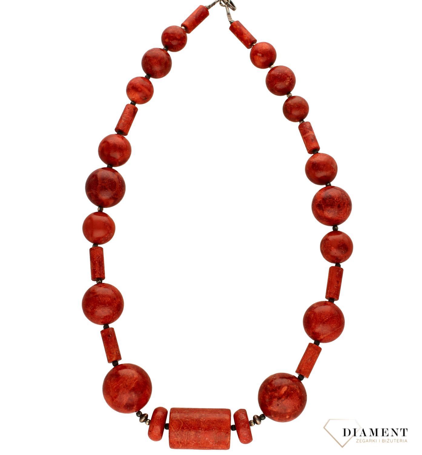 Naszyjnik z kamieniami naturalnymi koralowiec DIA-NSZ-2844-925. Efektowny naszyjnik z elementami srebra.jpg